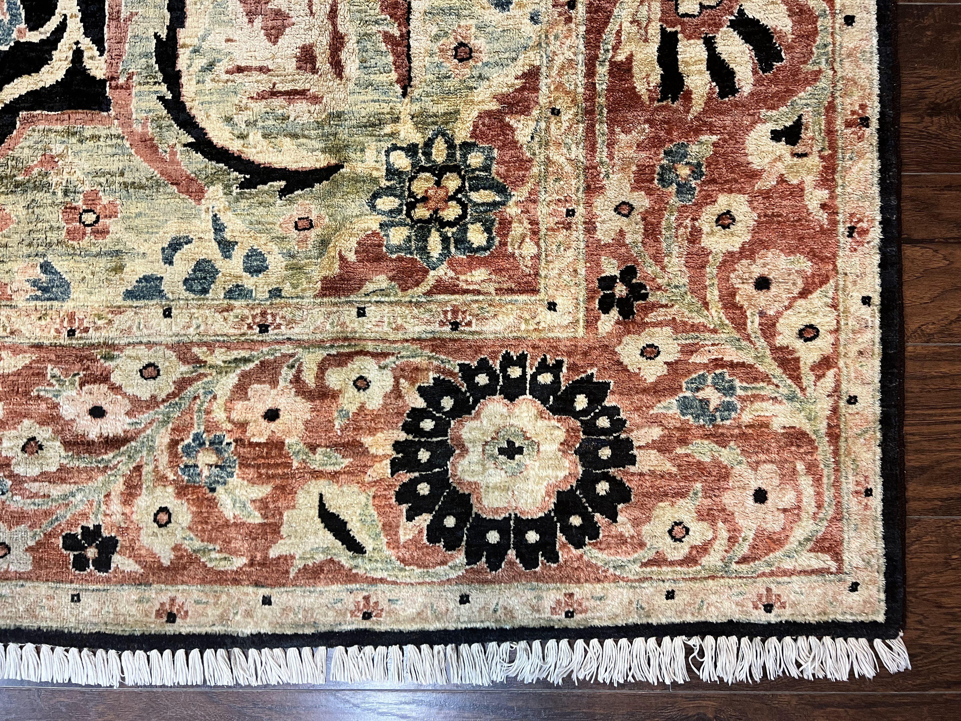 Pak Persian Rug 8x10, Pakistani Mahal Sultanabad Carpet, Signature from Master Weaver, Shiny Wool, Black Red Vintage Handmade Medallion Rug - Image 12