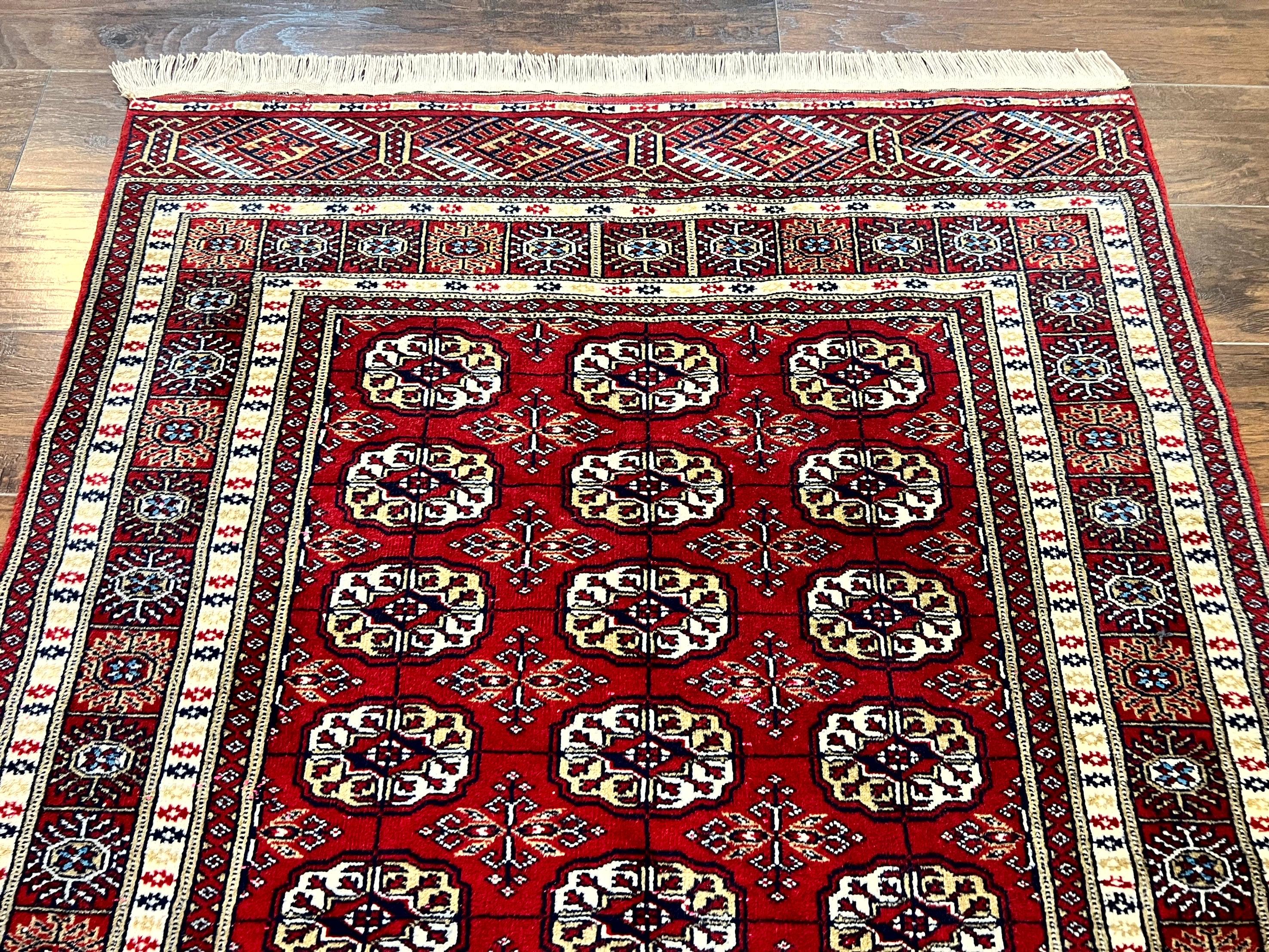 Pakistani Bokhara Rug 4x6, Red Turkoman Carpet, Finely Hand Knotted, Wool Vintage Rug - Image 3