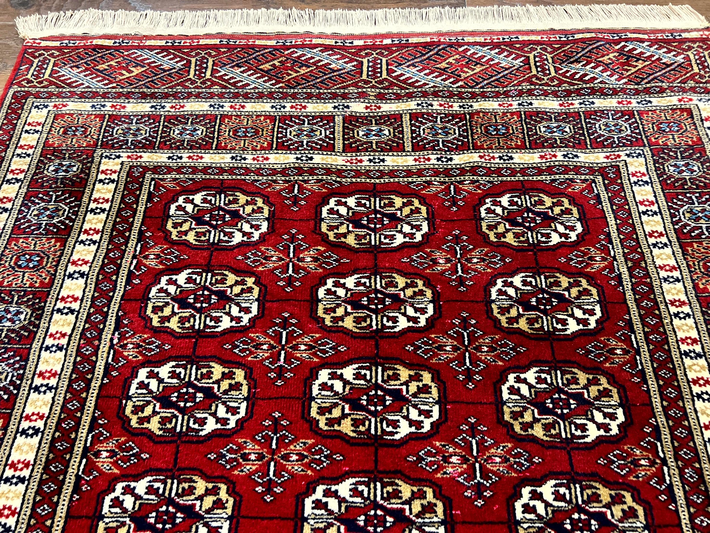 Pakistani Bokhara Rug 4x6, Red Turkoman Carpet, Finely Hand Knotted, Wool Vintage Rug - Image 5
