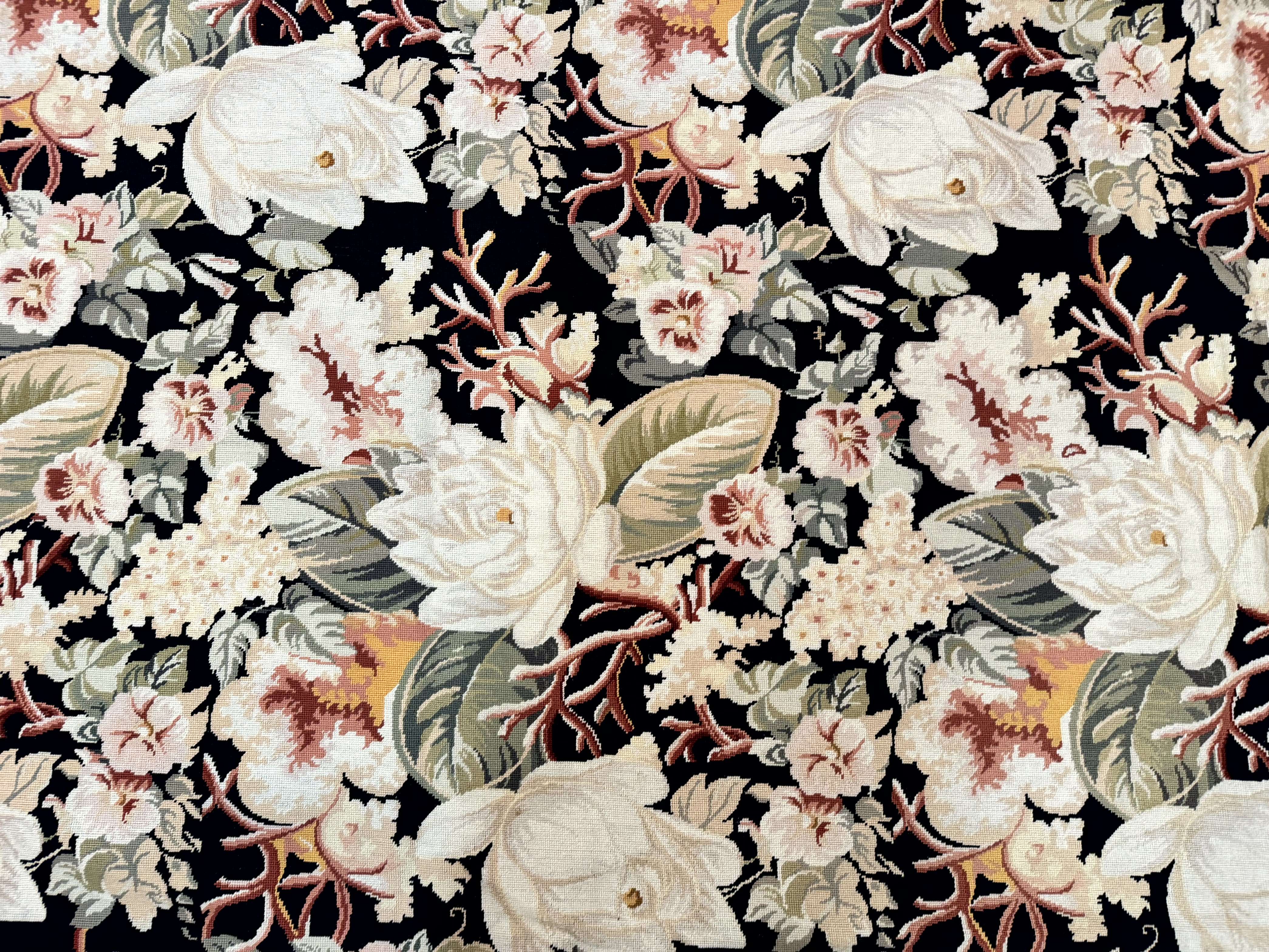 Palace Size Needlepoint Rug 13x17, Extra Large Wool Floral Handmade Carpet, European Design, Botanical - Image 4