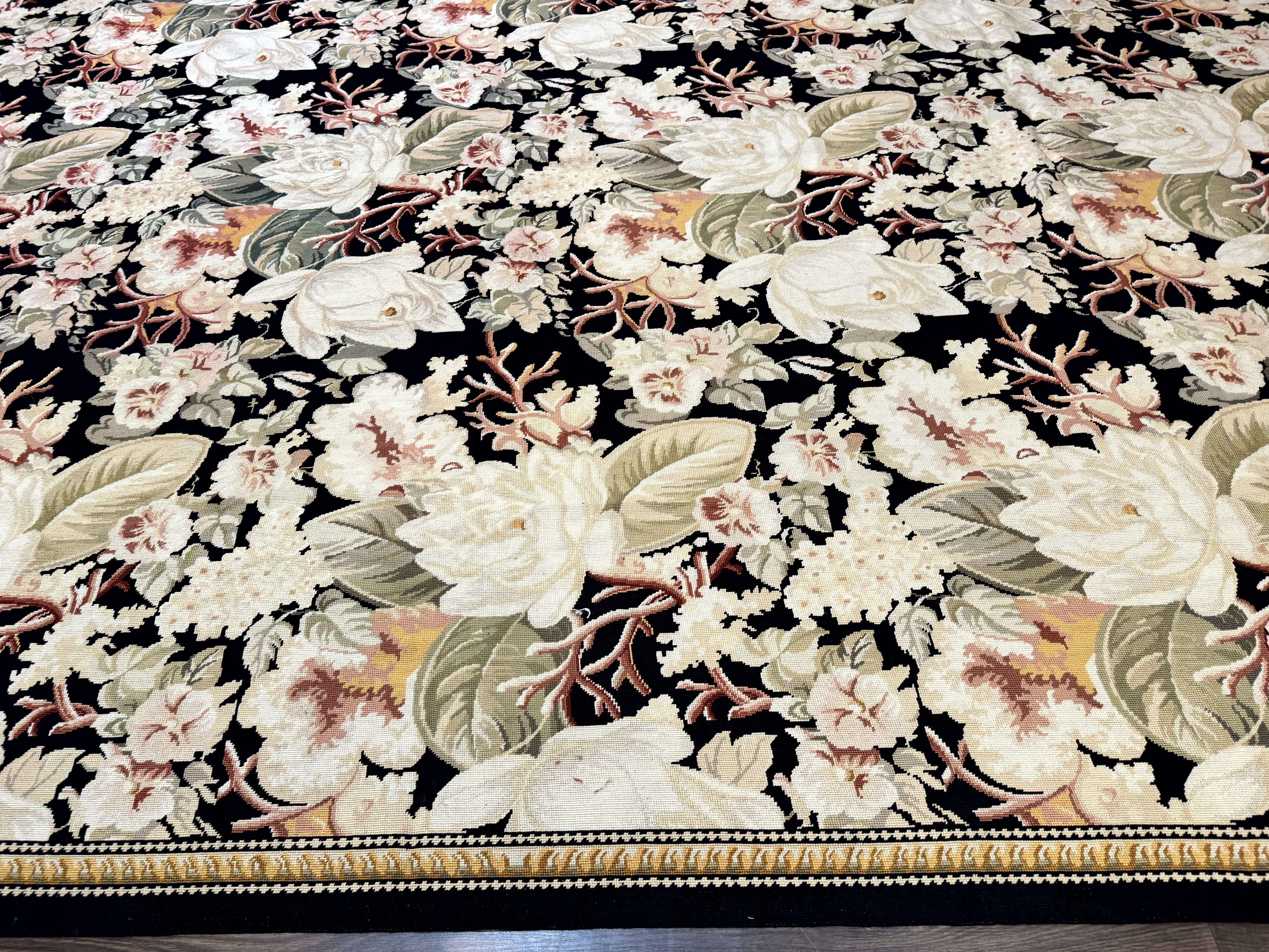 Palace Size Needlepoint Rug 13x17, Extra Large Wool Floral Handmade Carpet, European Design, Botanical - Image 5