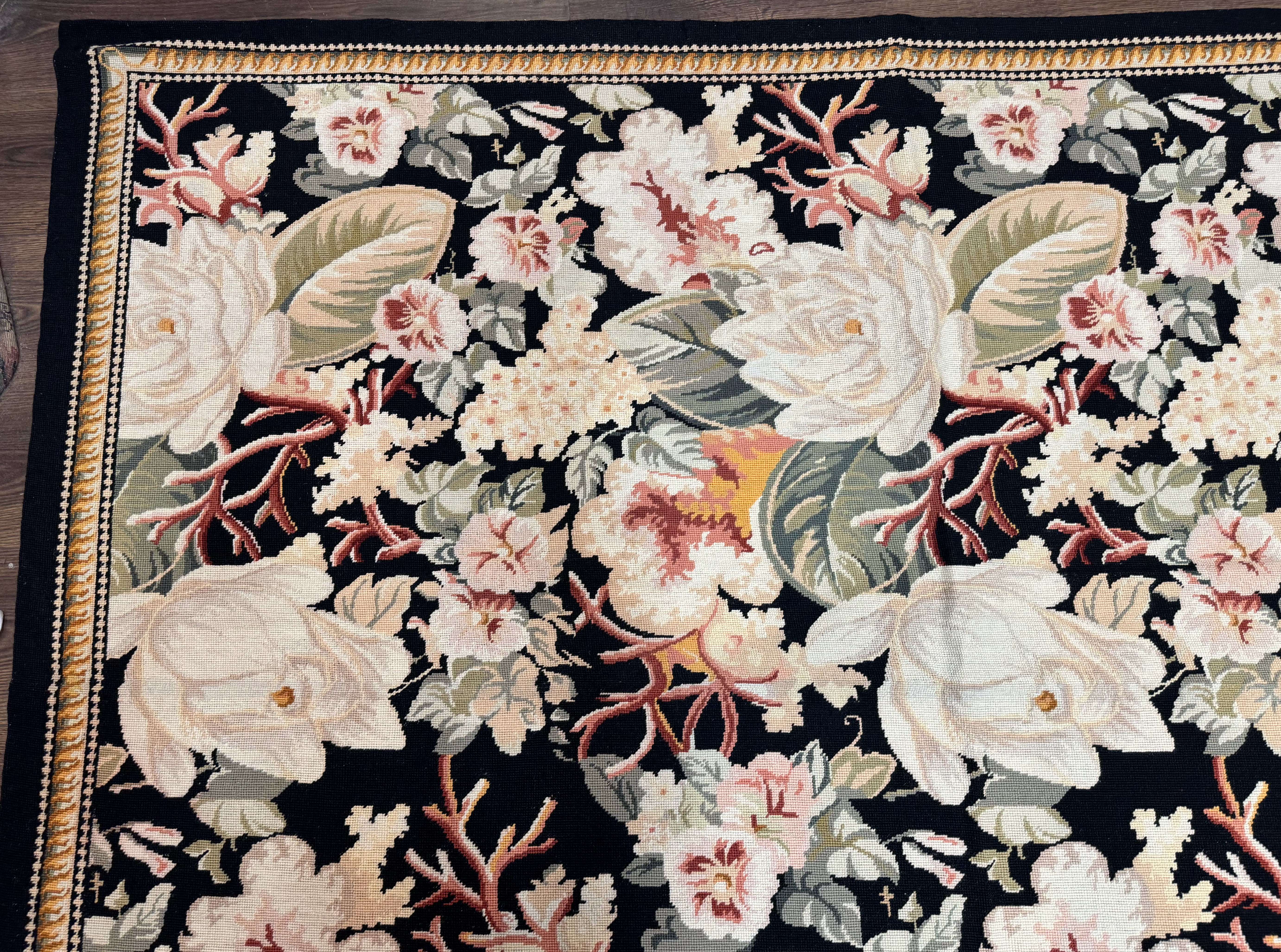Palace Size Needlepoint Rug 13x17, Extra Large Wool Floral Handmade Carpet, European Design, Botanical - Image 6