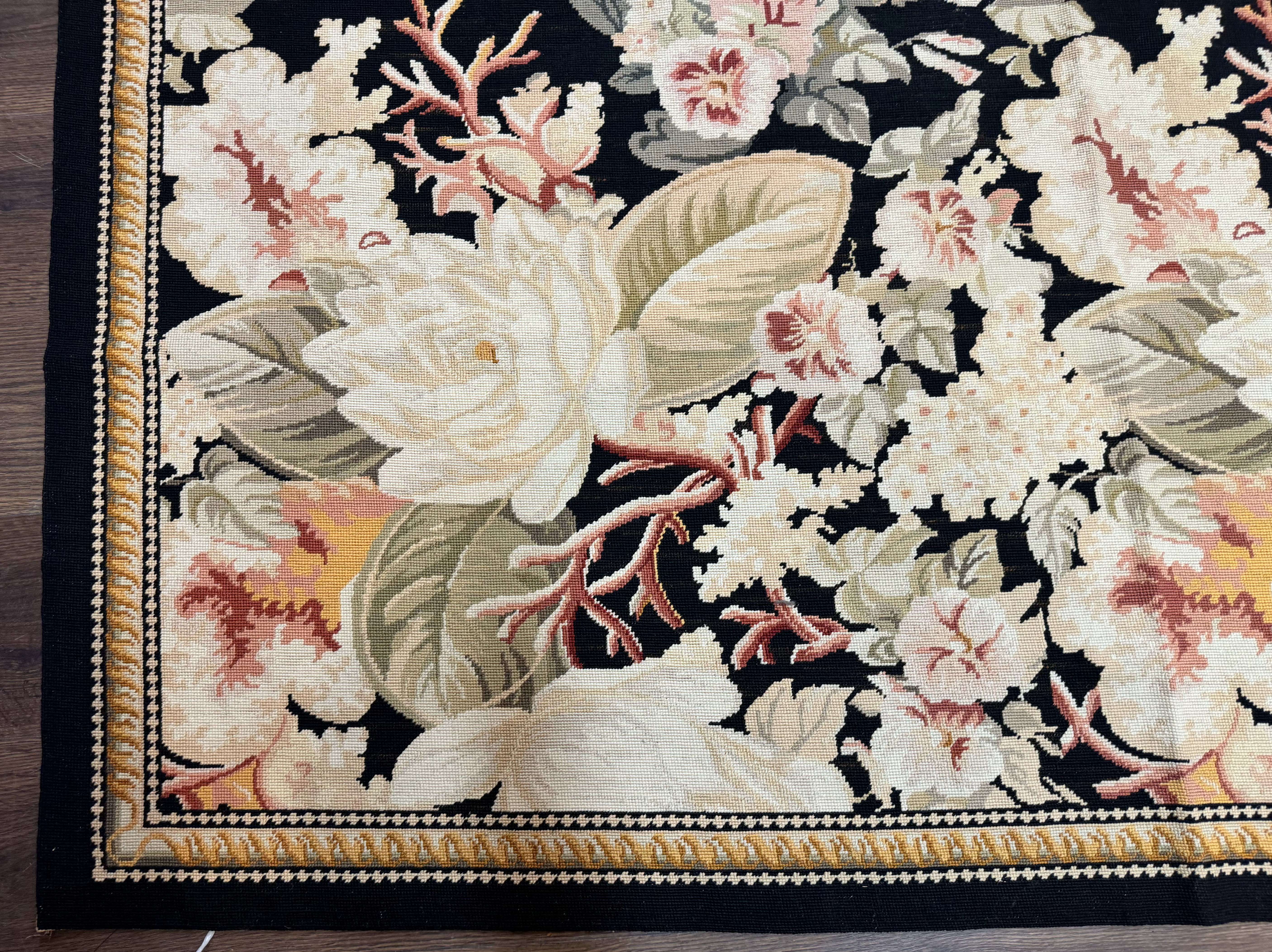 Palace Size Needlepoint Rug 13x17, Extra Large Wool Floral Handmade Carpet, European Design, Botanical - Image 8