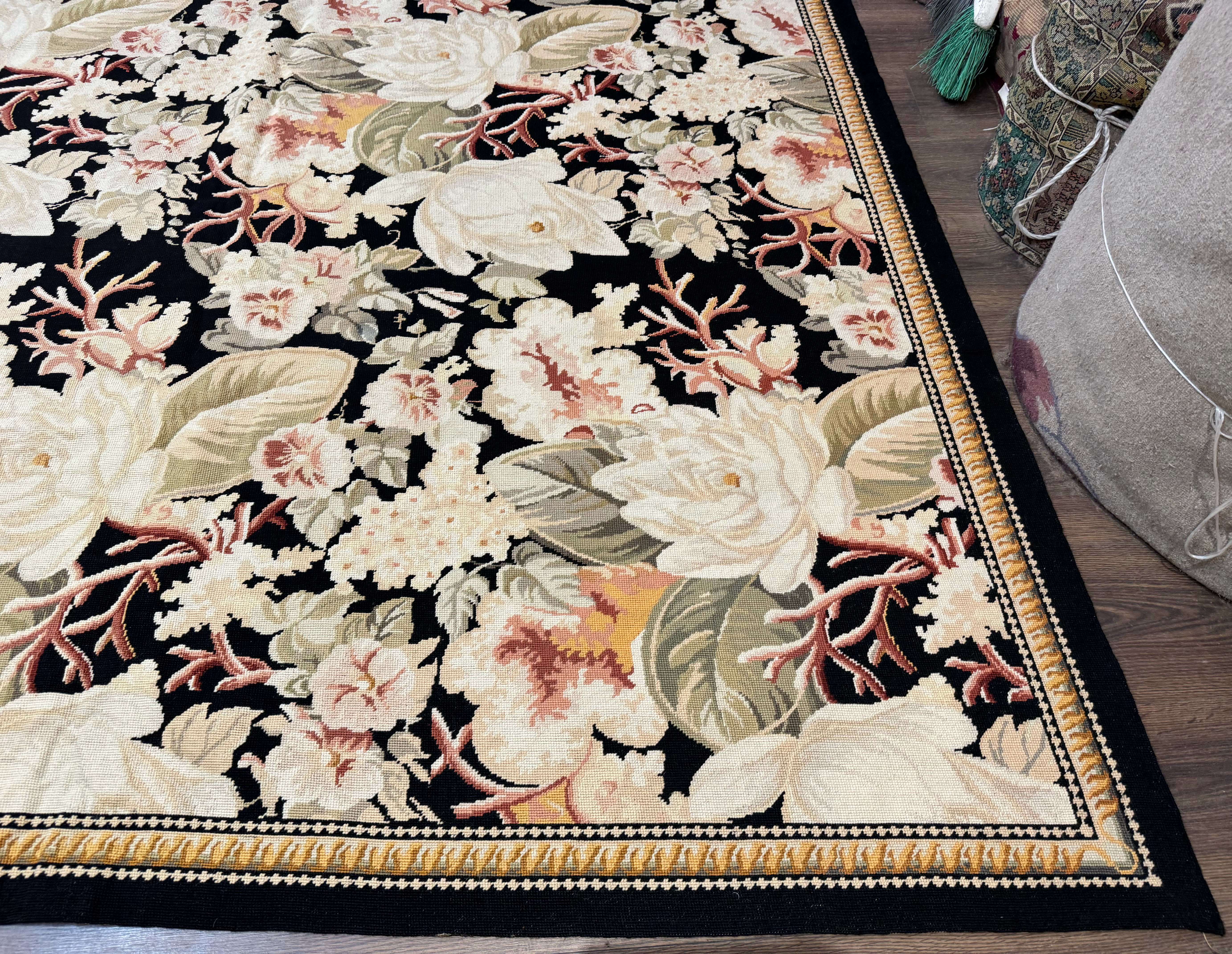 Palace Size Needlepoint Rug 13x17, Extra Large Wool Floral Handmade Carpet, European Design, Botanical - Image 9