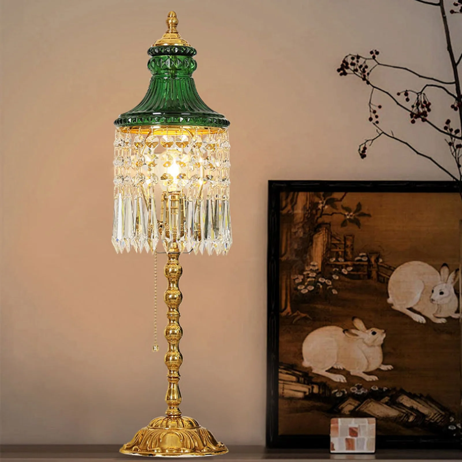 Peacock Green Crystal Table Lamp - Image 3