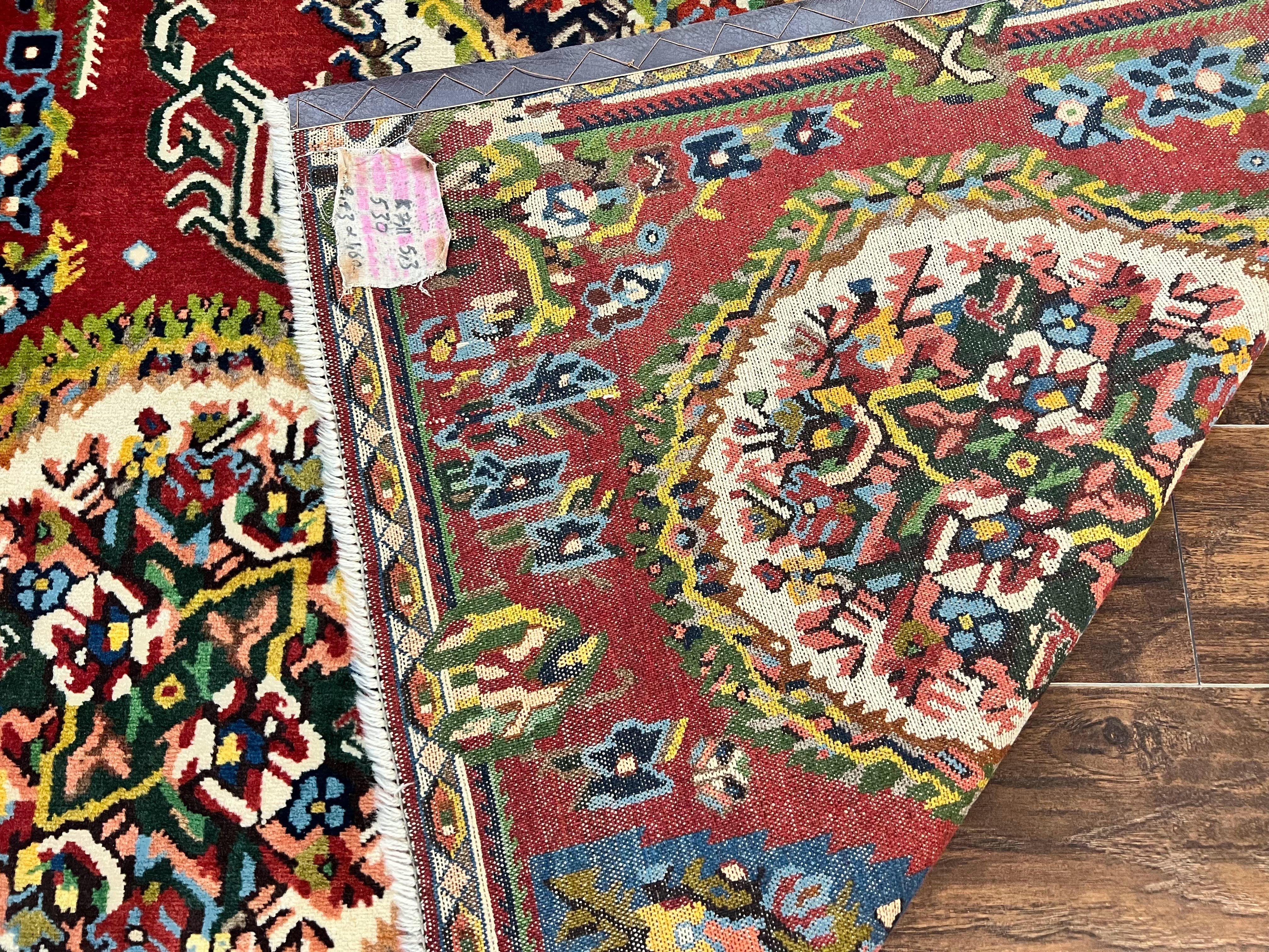 Persian Bakhtiari Rug 5x8, Wool Hand Knotted Antique Carpet, Red, Floral Oriental Rug, 5 x 8 Medium Sized Rug - Image 11