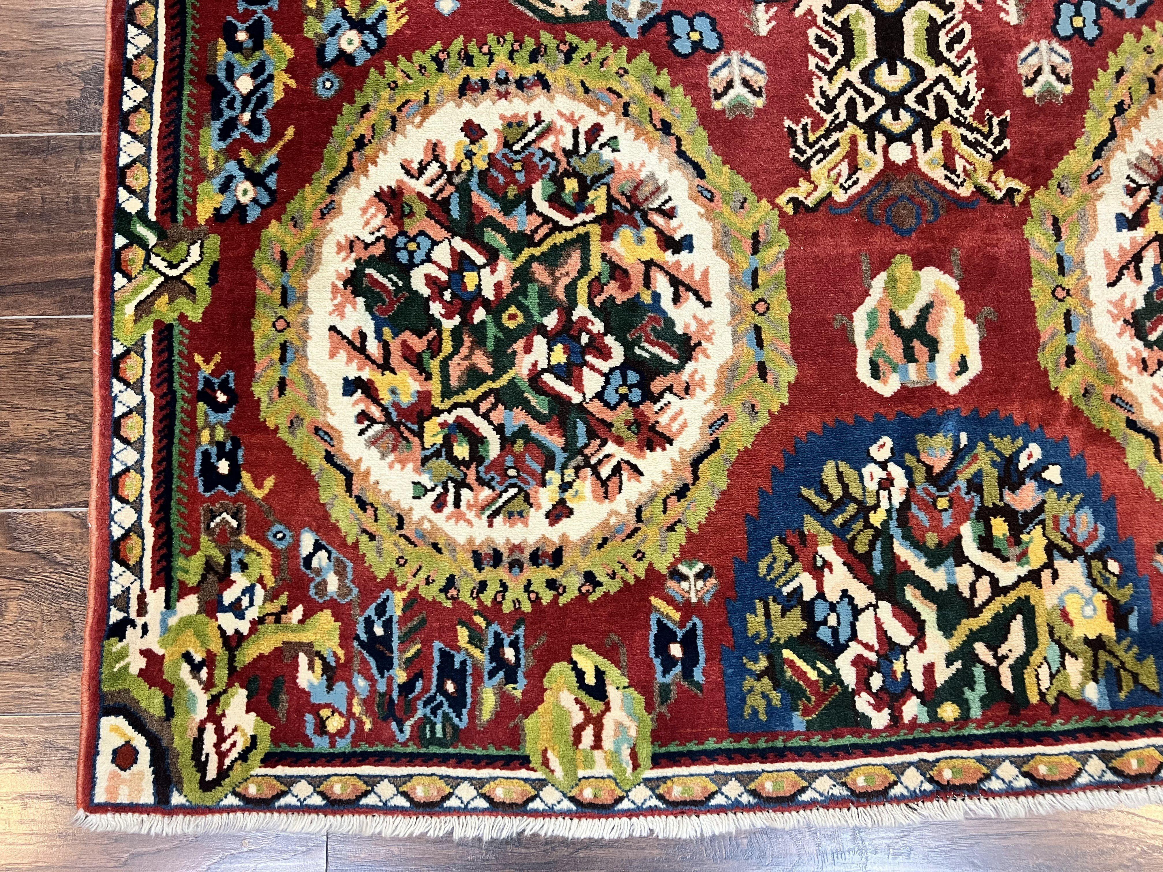 Persian Bakhtiari Rug 5x8, Wool Hand Knotted Antique Carpet, Red, Floral Oriental Rug, 5 x 8 Medium Sized Rug - Image 8