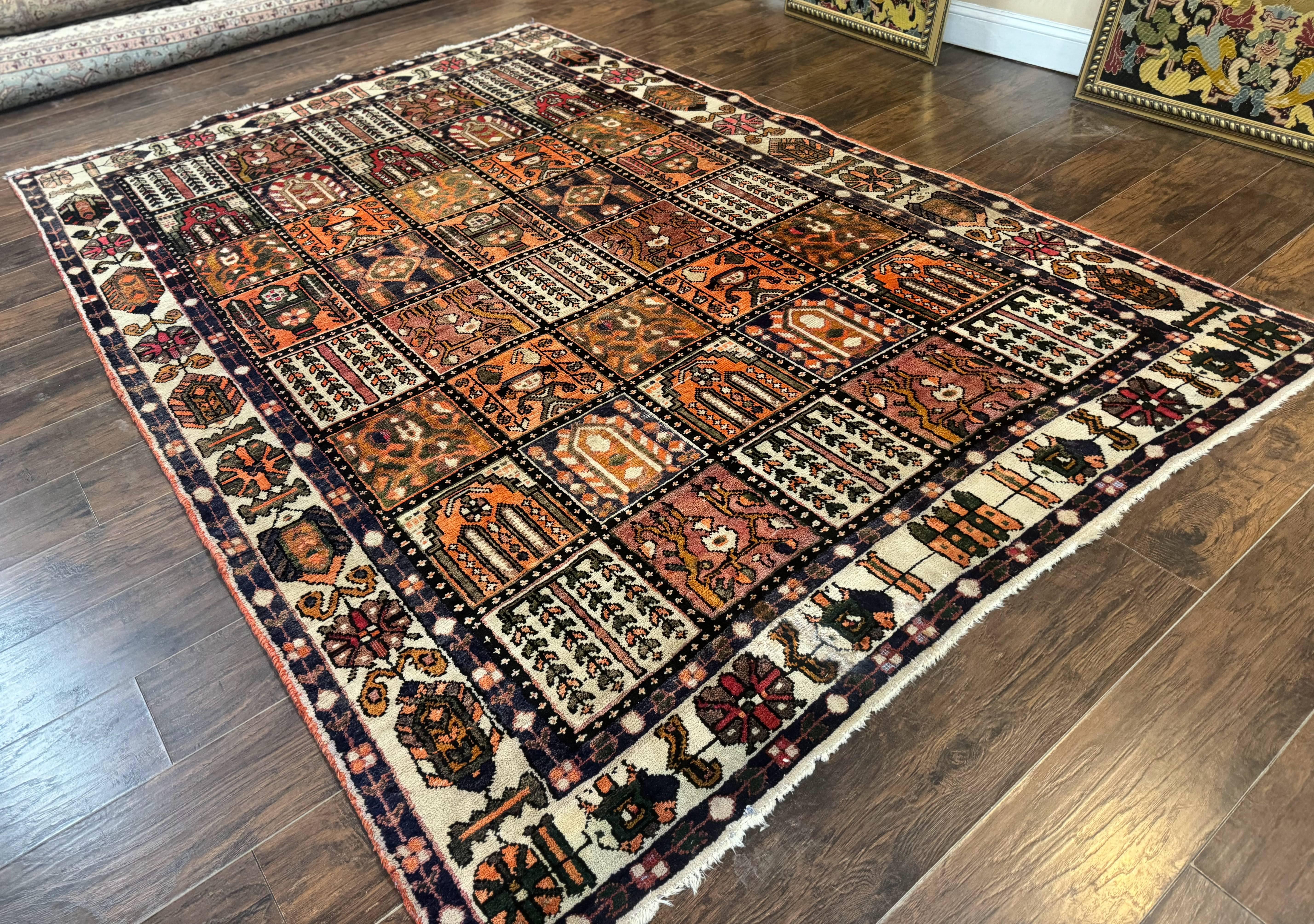 Persian Bakhtiari Tribal Rug 7x10, Panel Design, Semi Antique - Image 12