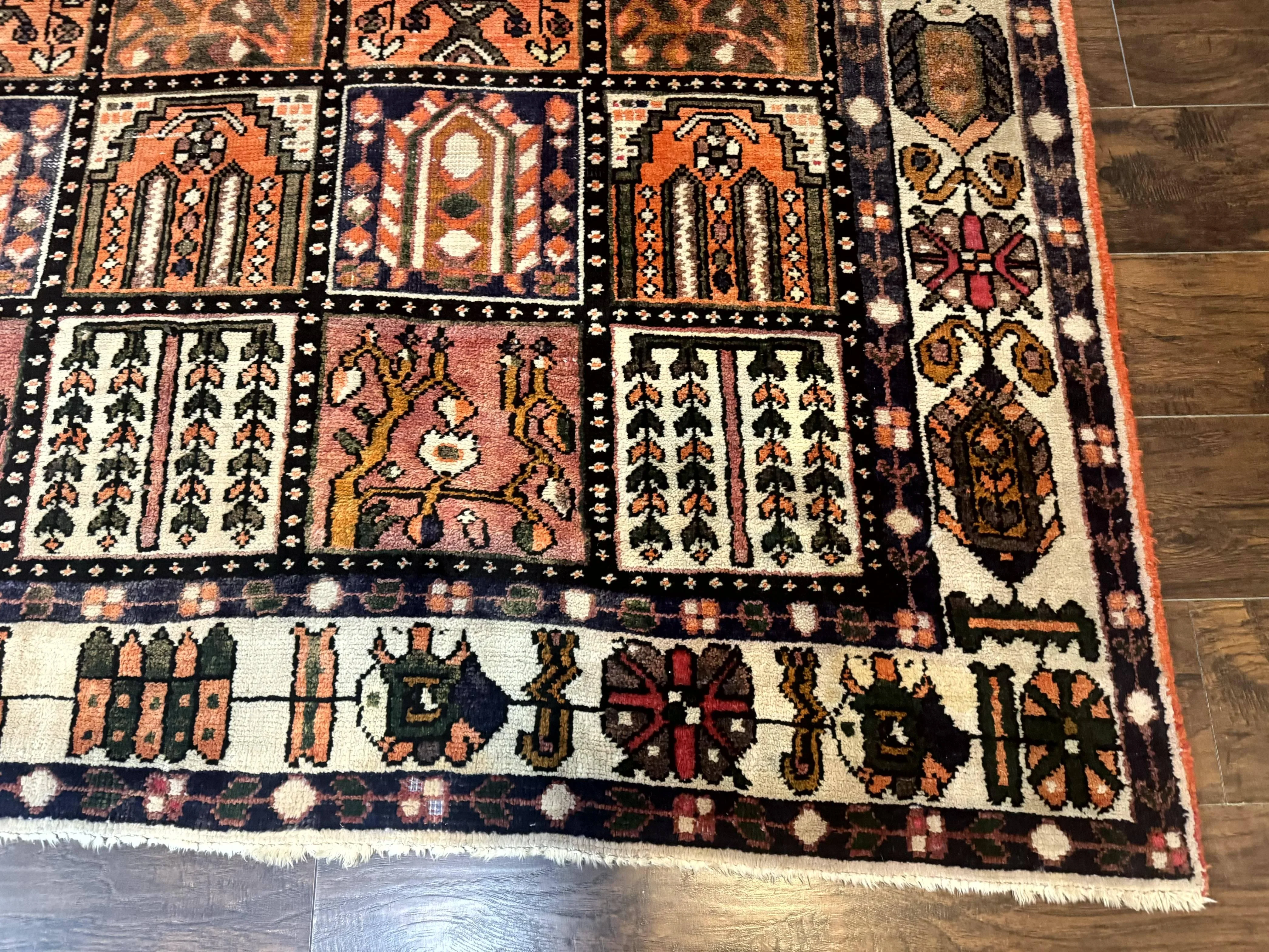 Persian Bakhtiari Tribal Rug 7x10, Panel Design, Semi Antique - Image 9