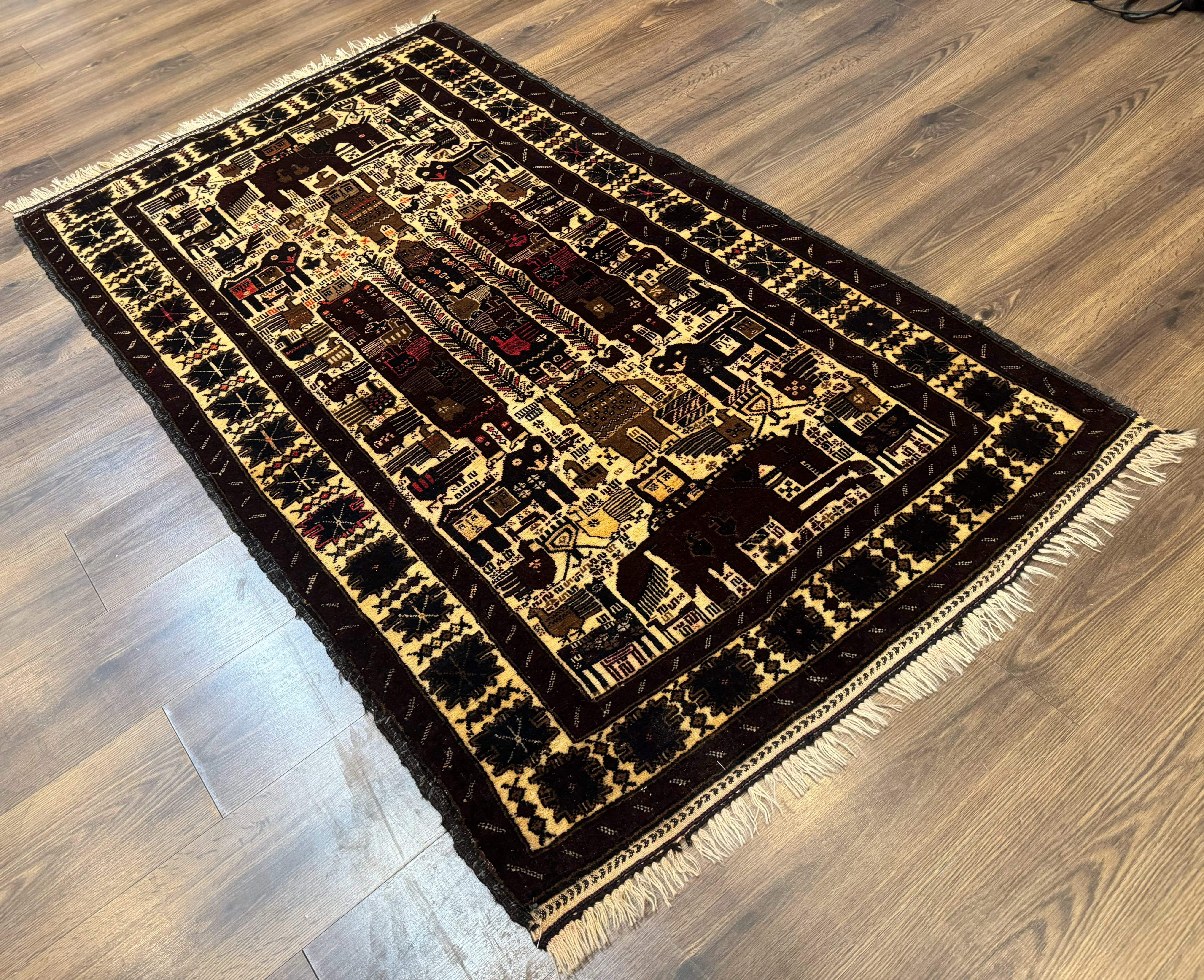 Persian Baluch Tribal Rug 4x6, Human and Bird Pictorials, Vintage, Wool, Collectible - Image 12