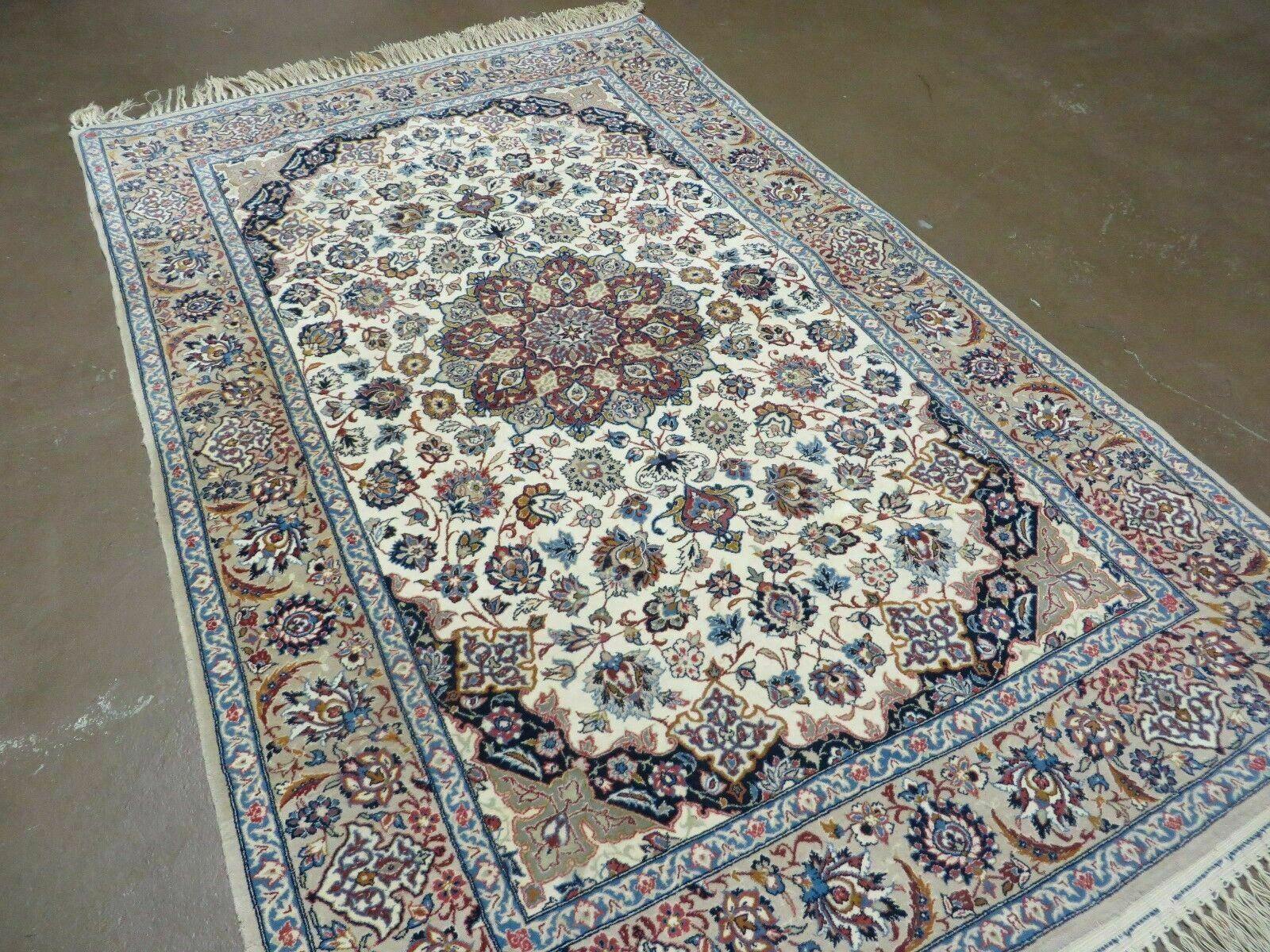 Persian Isfahan Rug 3x6, Fine 650 KPSI, Hand Knotted, Ivory - Image 2