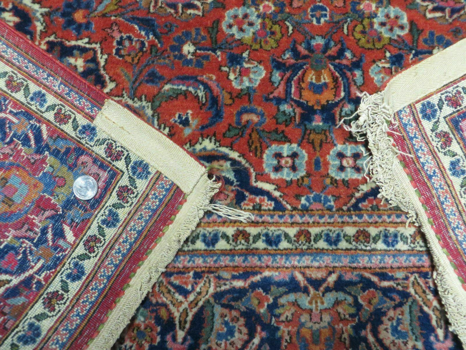 Persian Kashan Rug 4x7, Red and Navy Blue Semi Antique Vintage Wool Oriental Carpet, Hand Knotted Rug, Floral Medallion, High Quality Fine Carpet - Image 10
