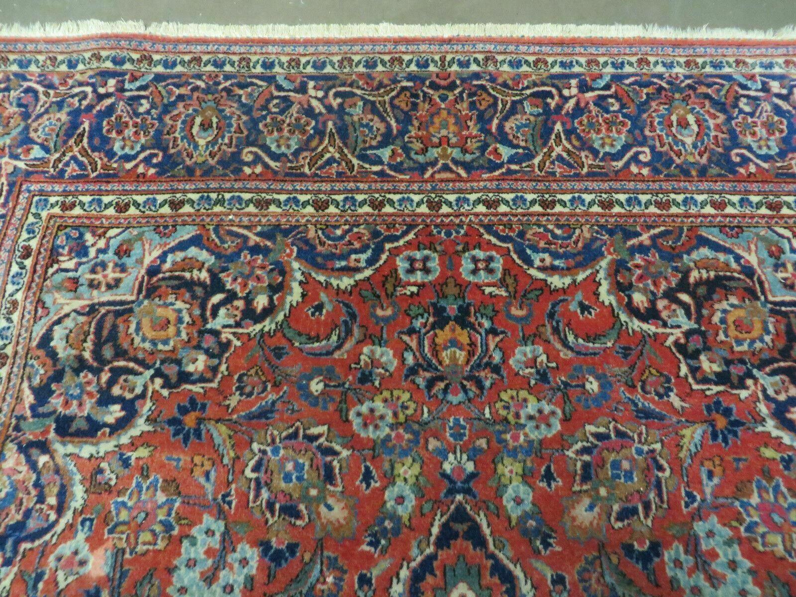Persian Kashan Rug 4x7, Red and Navy Blue Semi Antique Vintage Wool Oriental Carpet, Hand Knotted Rug, Floral Medallion, High Quality Fine Carpet - Image 11