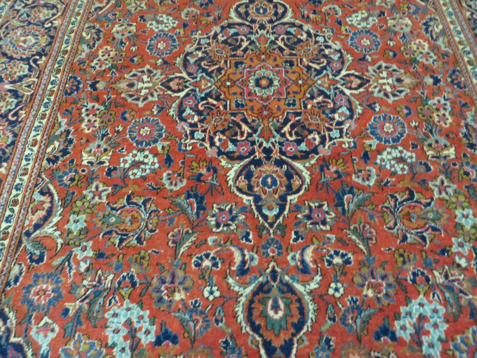 Persian Kashan Rug 4x7, Red and Navy Blue Semi Antique Vintage Wool Oriental Carpet, Hand Knotted Rug, Floral Medallion, High Quality Fine Carpet - Image 12