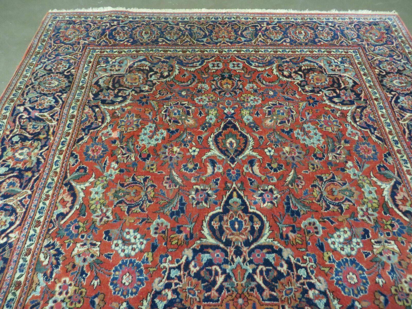Persian Kashan Rug 4x7, Red and Navy Blue Semi Antique Vintage Wool Oriental Carpet, Hand Knotted Rug, Floral Medallion, High Quality Fine Carpet - Image 3