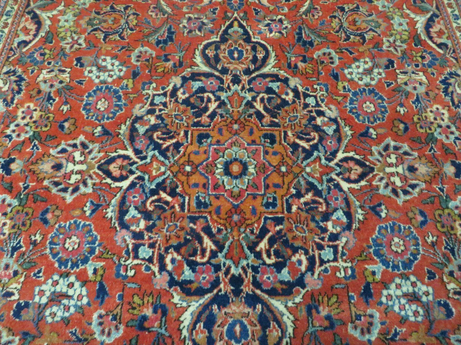 Persian Kashan Rug 4x7, Red and Navy Blue Semi Antique Vintage Wool Oriental Carpet, Hand Knotted Rug, Floral Medallion, High Quality Fine Carpet - Image 4