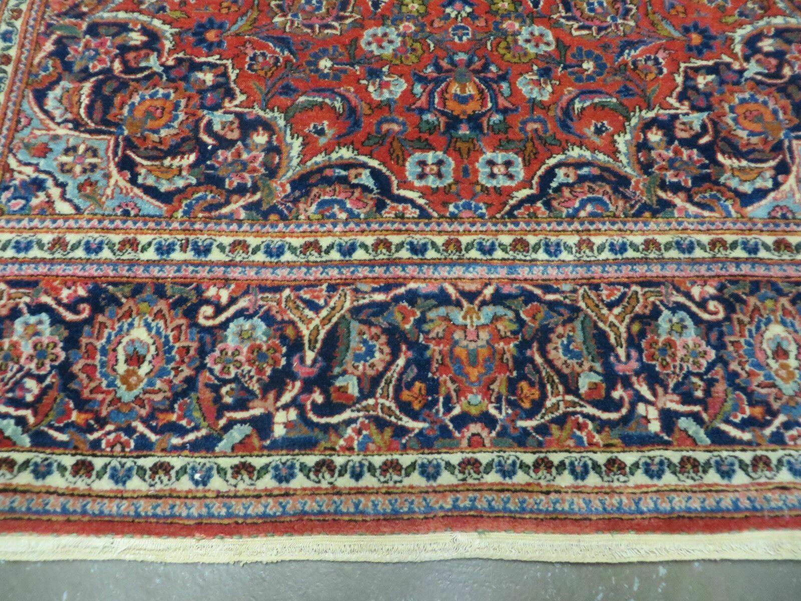 Persian Kashan Rug 4x7, Red and Navy Blue Semi Antique Vintage Wool Oriental Carpet, Hand Knotted Rug, Floral Medallion, High Quality Fine Carpet - Image 5