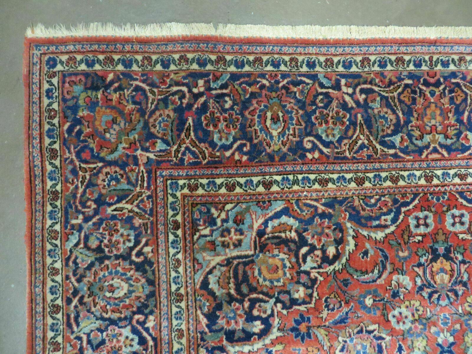 Persian Kashan Rug 4x7, Red and Navy Blue Semi Antique Vintage Wool Oriental Carpet, Hand Knotted Rug, Floral Medallion, High Quality Fine Carpet - Image 6