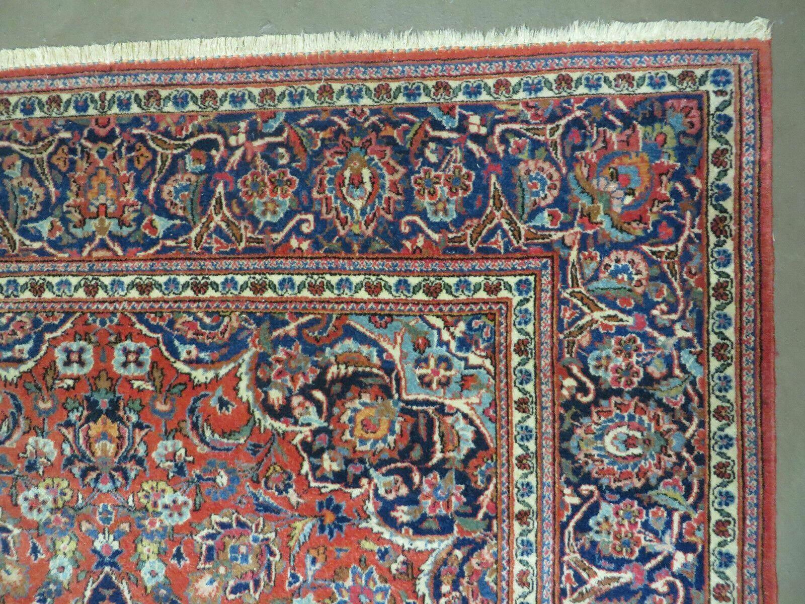 Persian Kashan Rug 4x7, Red and Navy Blue Semi Antique Vintage Wool Oriental Carpet, Hand Knotted Rug, Floral Medallion, High Quality Fine Carpet - Image 7