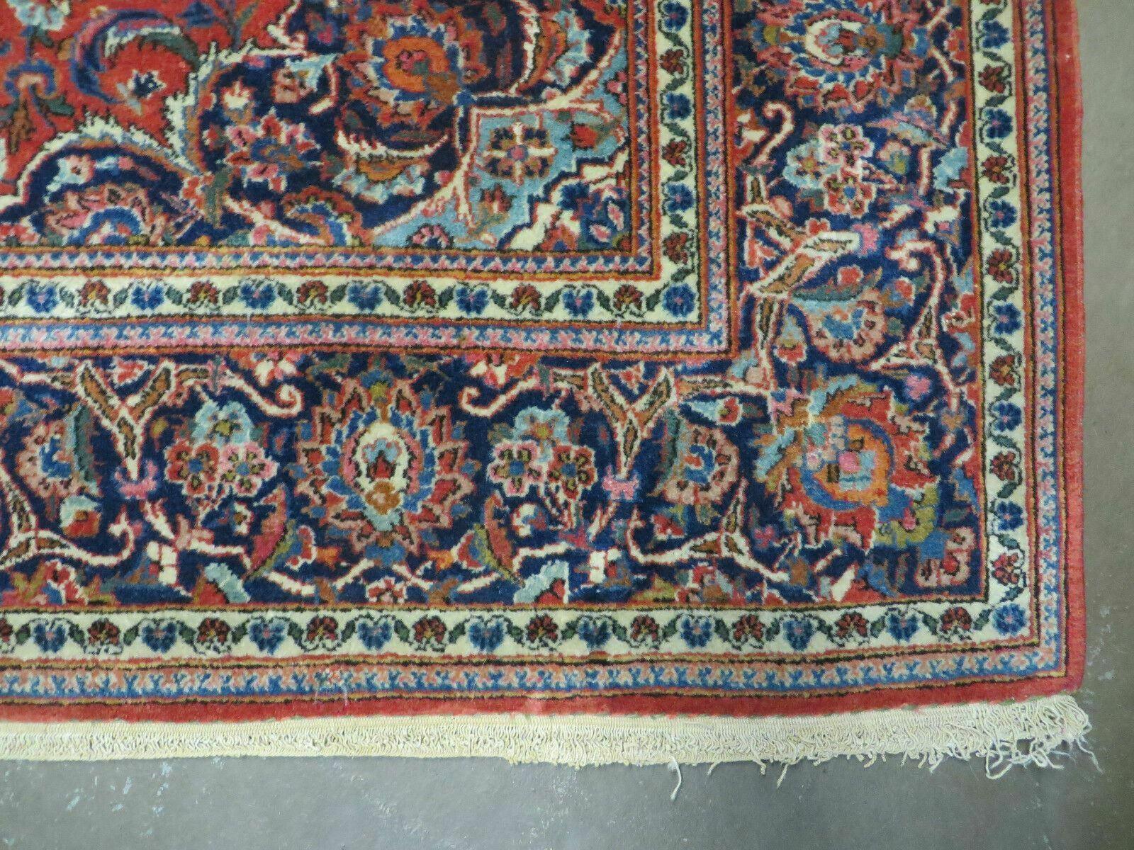 Persian Kashan Rug 4x7, Red and Navy Blue Semi Antique Vintage Wool Oriental Carpet, Hand Knotted Rug, Floral Medallion, High Quality Fine Carpet - Image 9