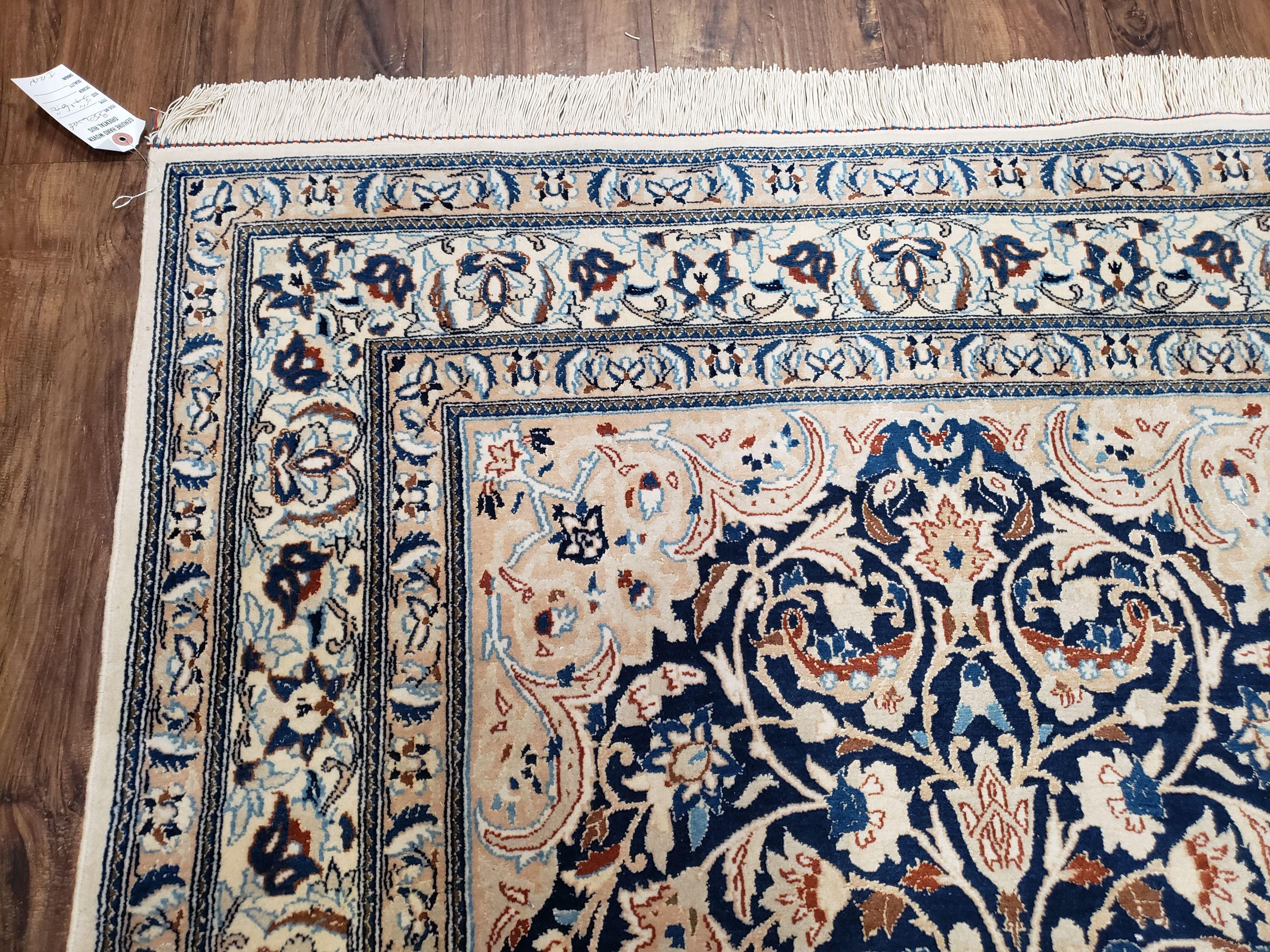 Persian Nain Rug 4x6, Ivory and Blue, Hand-Knotted, Wool & Silk - Image 6