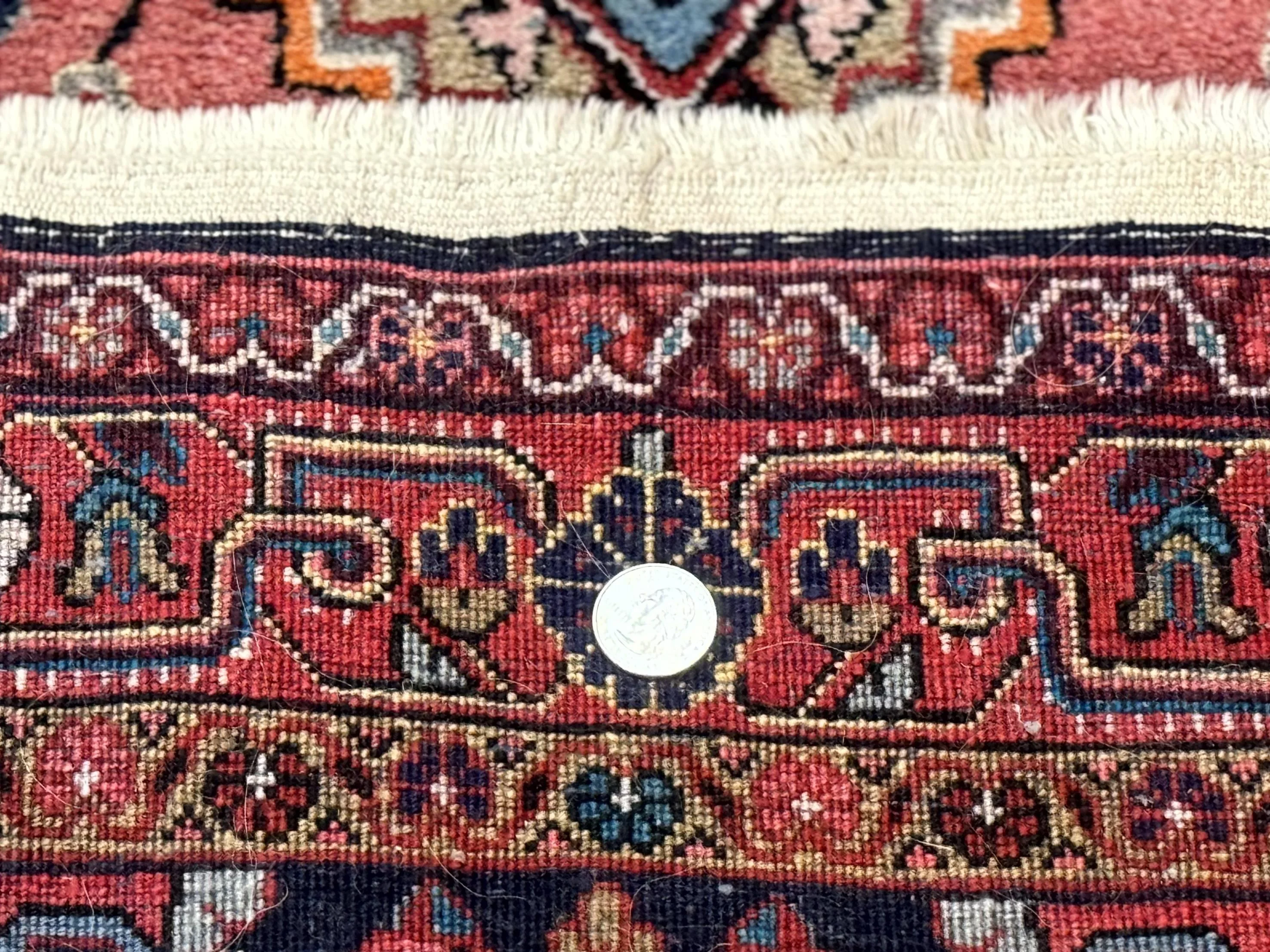 Persian Rug 3x5, Jozan Sarouk Rug, Navy Blue and Coral, Medallion Rug, Semi Antique - Image 10