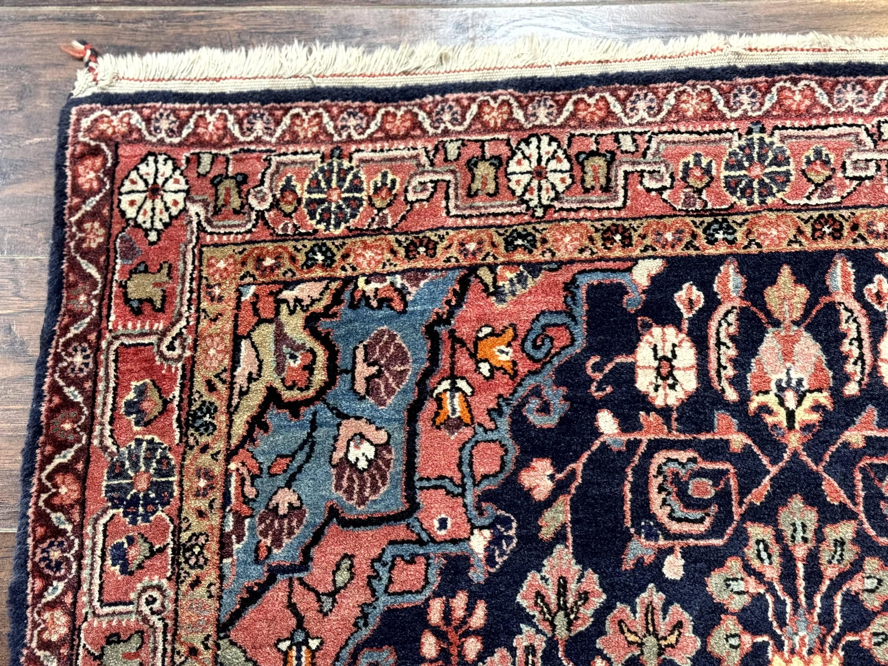 Persian Rug 3x5, Jozan Sarouk Rug, Navy Blue and Coral, Medallion Rug, Semi Antique - Image 6