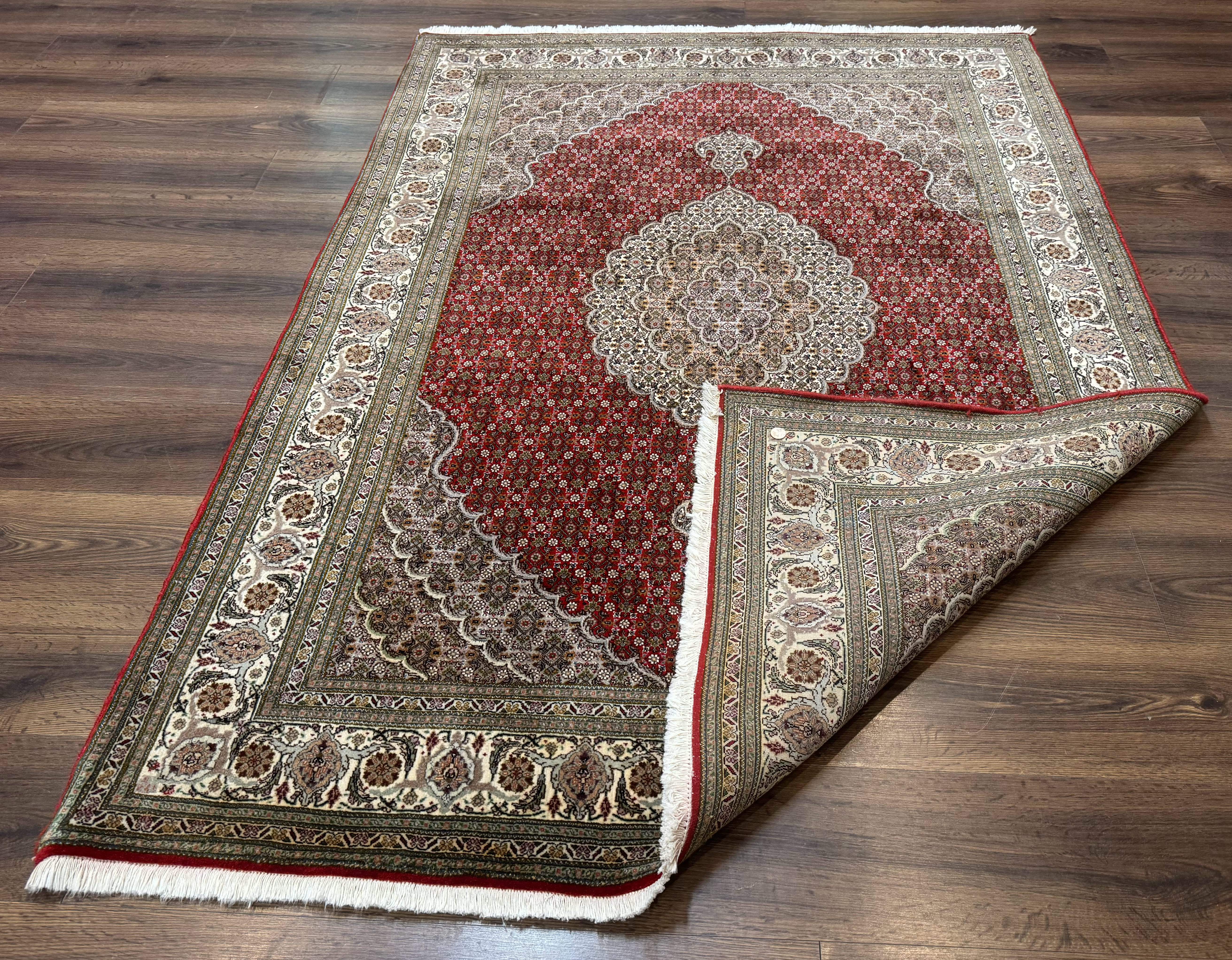 Persian Rug 5x7, Very Fine 330 KPSI, Red and Ivory, Herati Mahi Pattern, Wool & Silk - Image 11