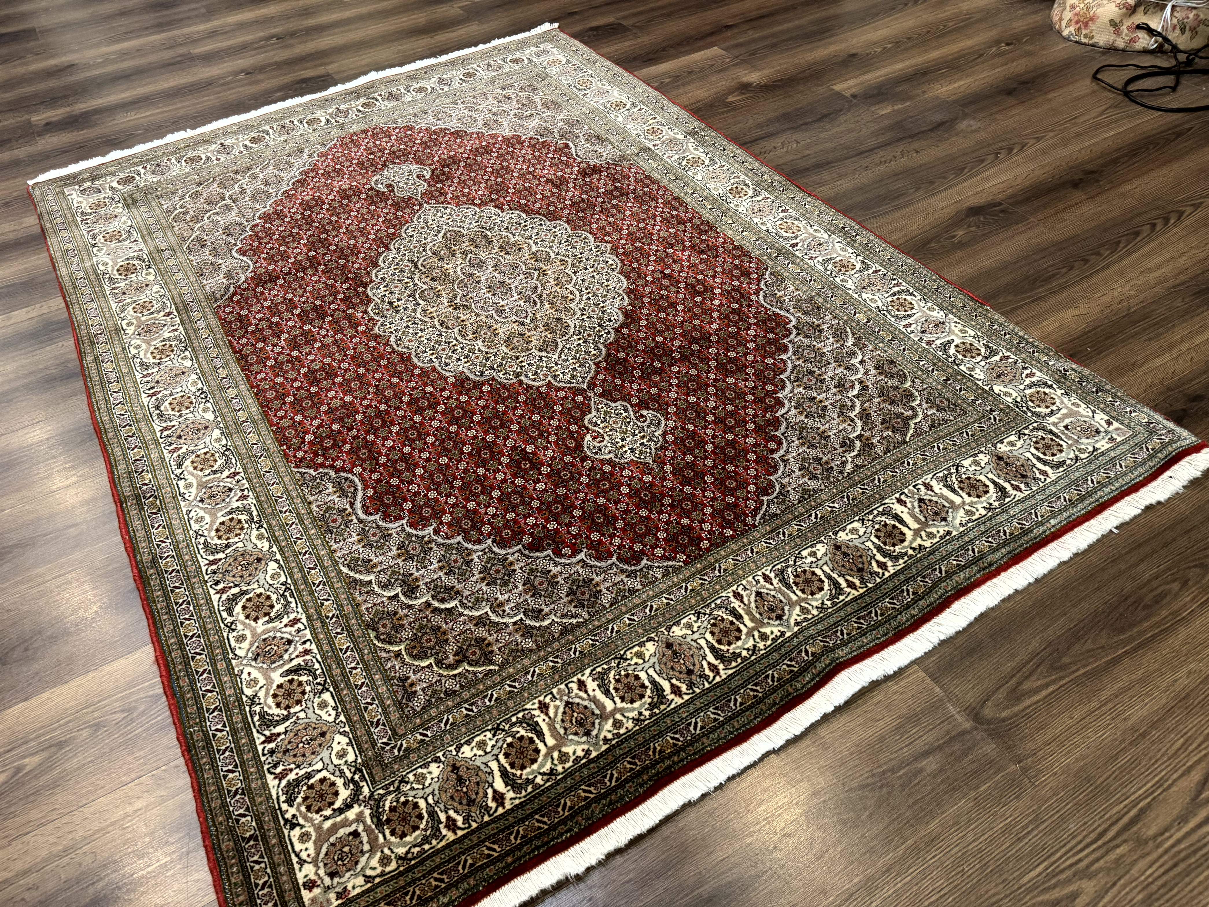 Persian Rug 5x7, Very Fine 330 KPSI, Red and Ivory, Herati Mahi Pattern, Wool & Silk - Image 12