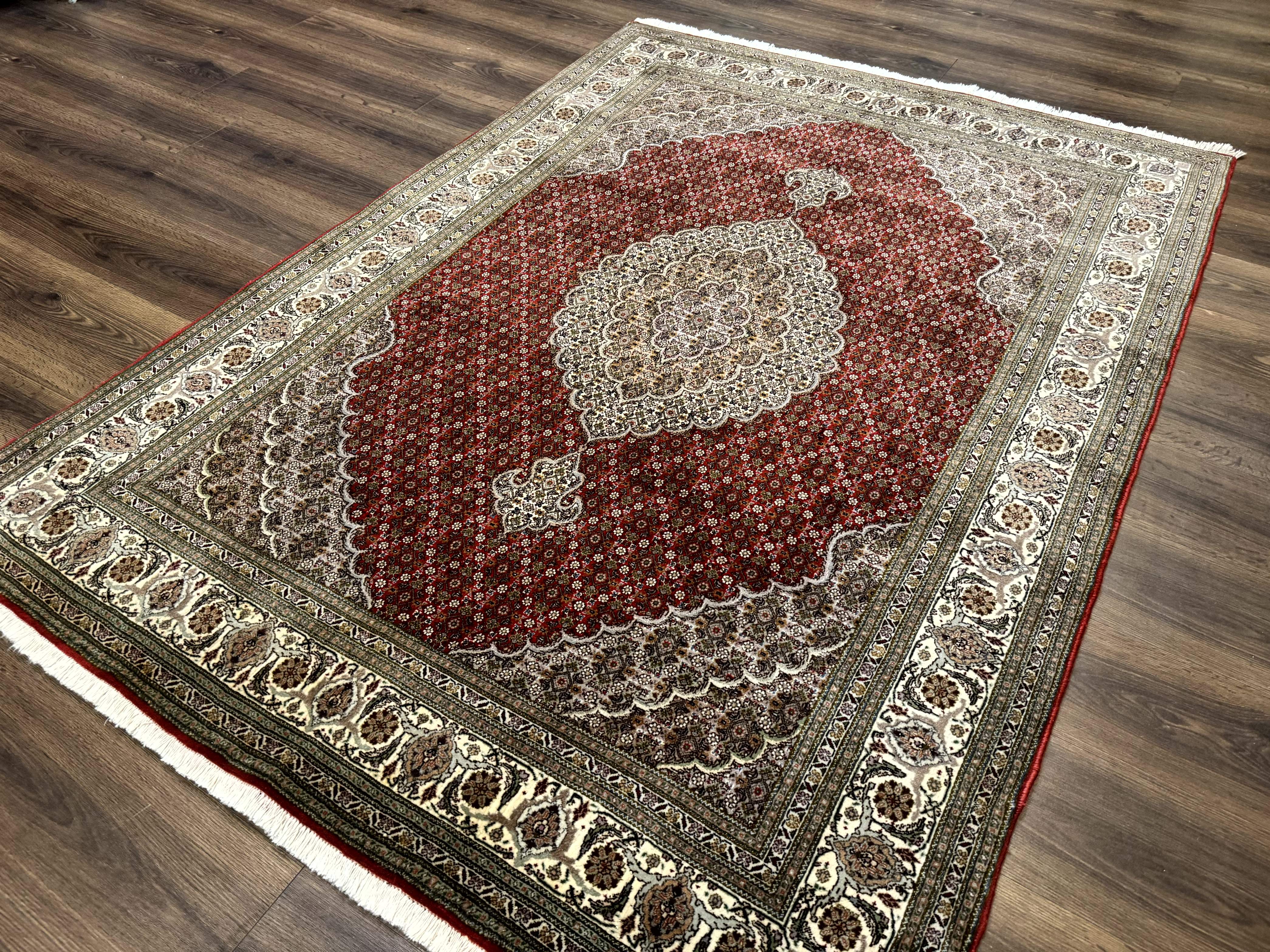 Persian Rug 5x7, Very Fine 330 KPSI, Red and Ivory, Herati Mahi Pattern, Wool & Silk - Image 2