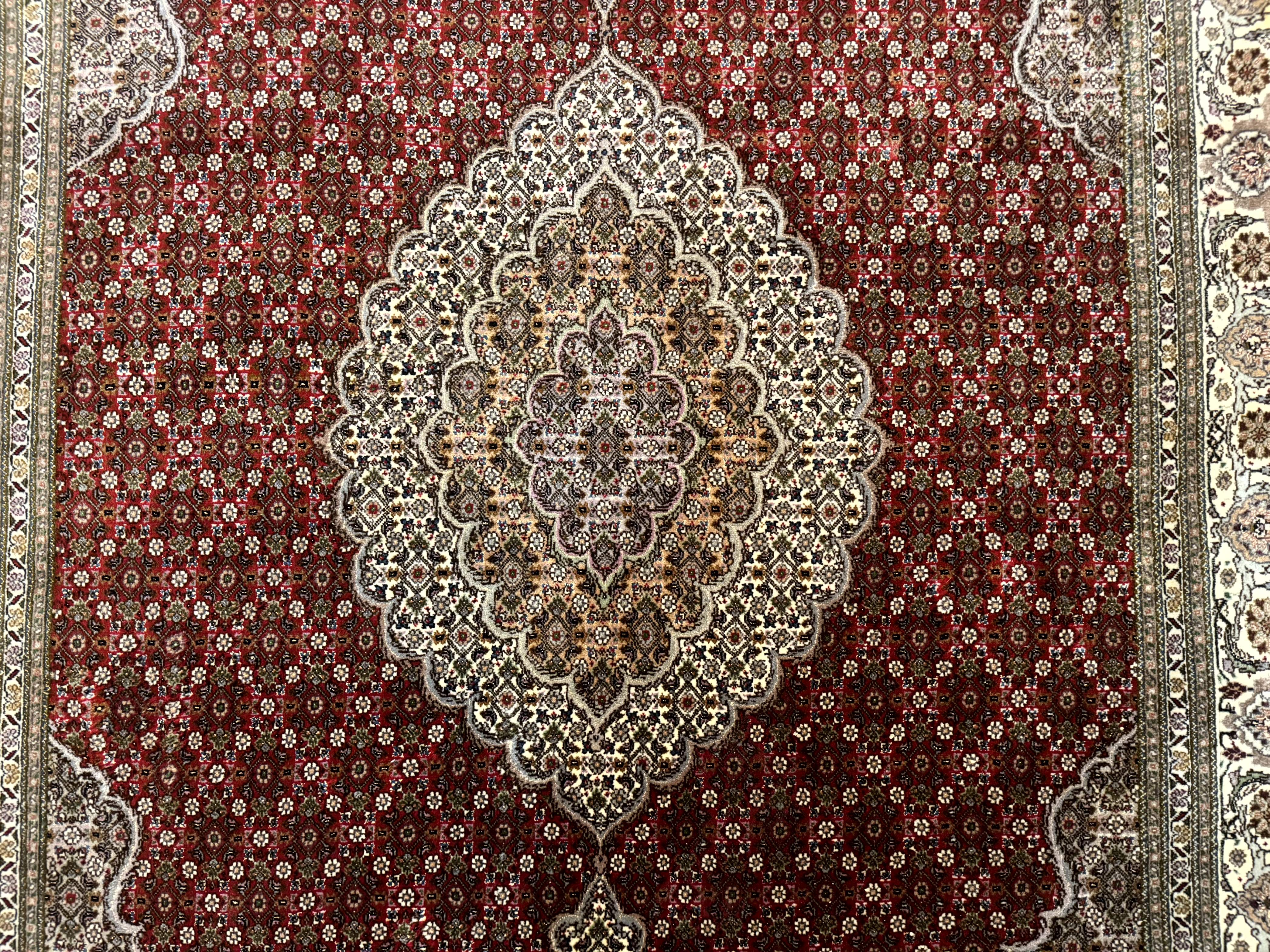 Persian Rug 5x7, Very Fine 330 KPSI, Red and Ivory, Herati Mahi Pattern, Wool & Silk - Image 4