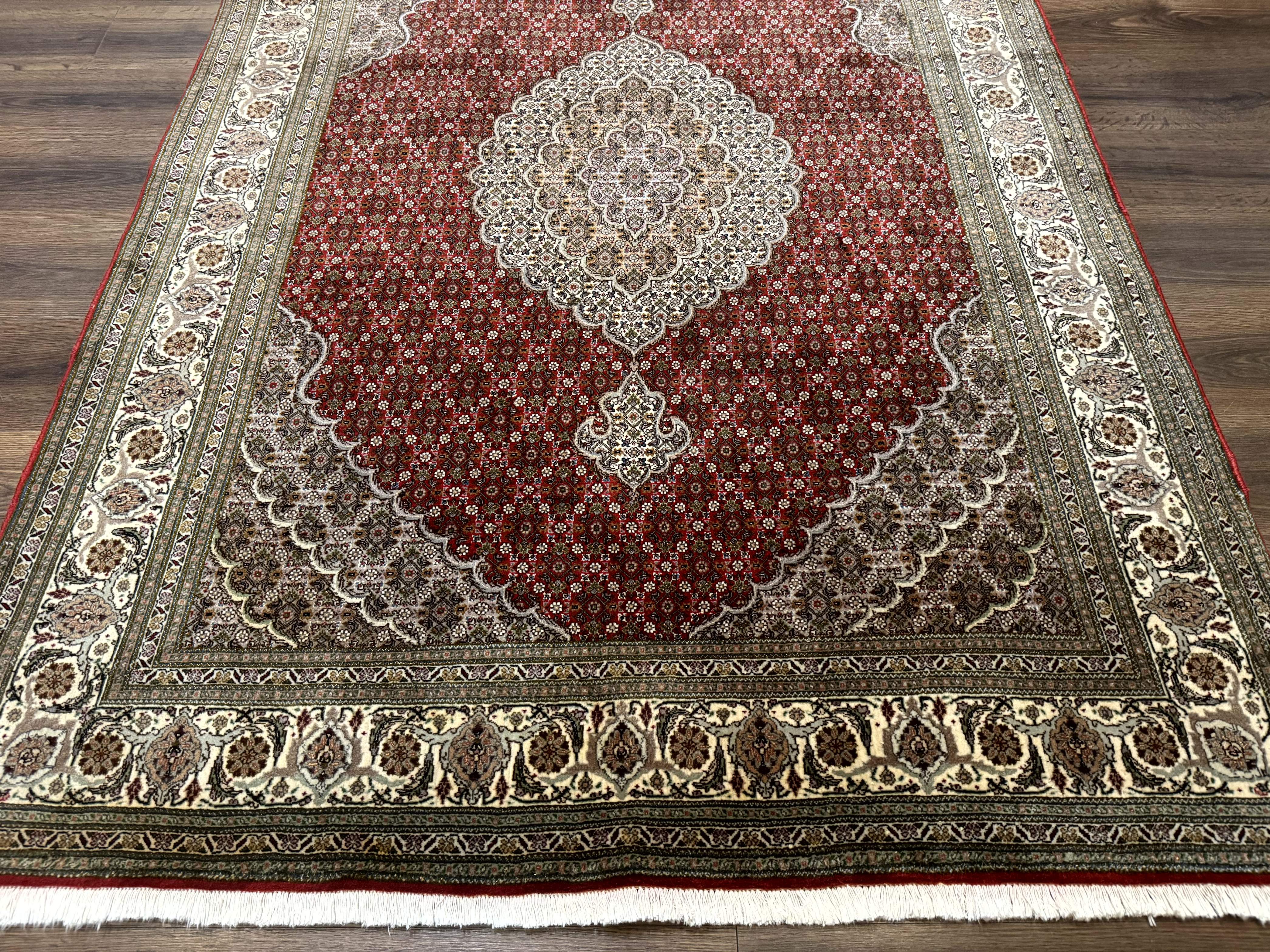 Persian Rug 5x7, Very Fine 330 KPSI, Red and Ivory, Herati Mahi Pattern, Wool & Silk - Image 5
