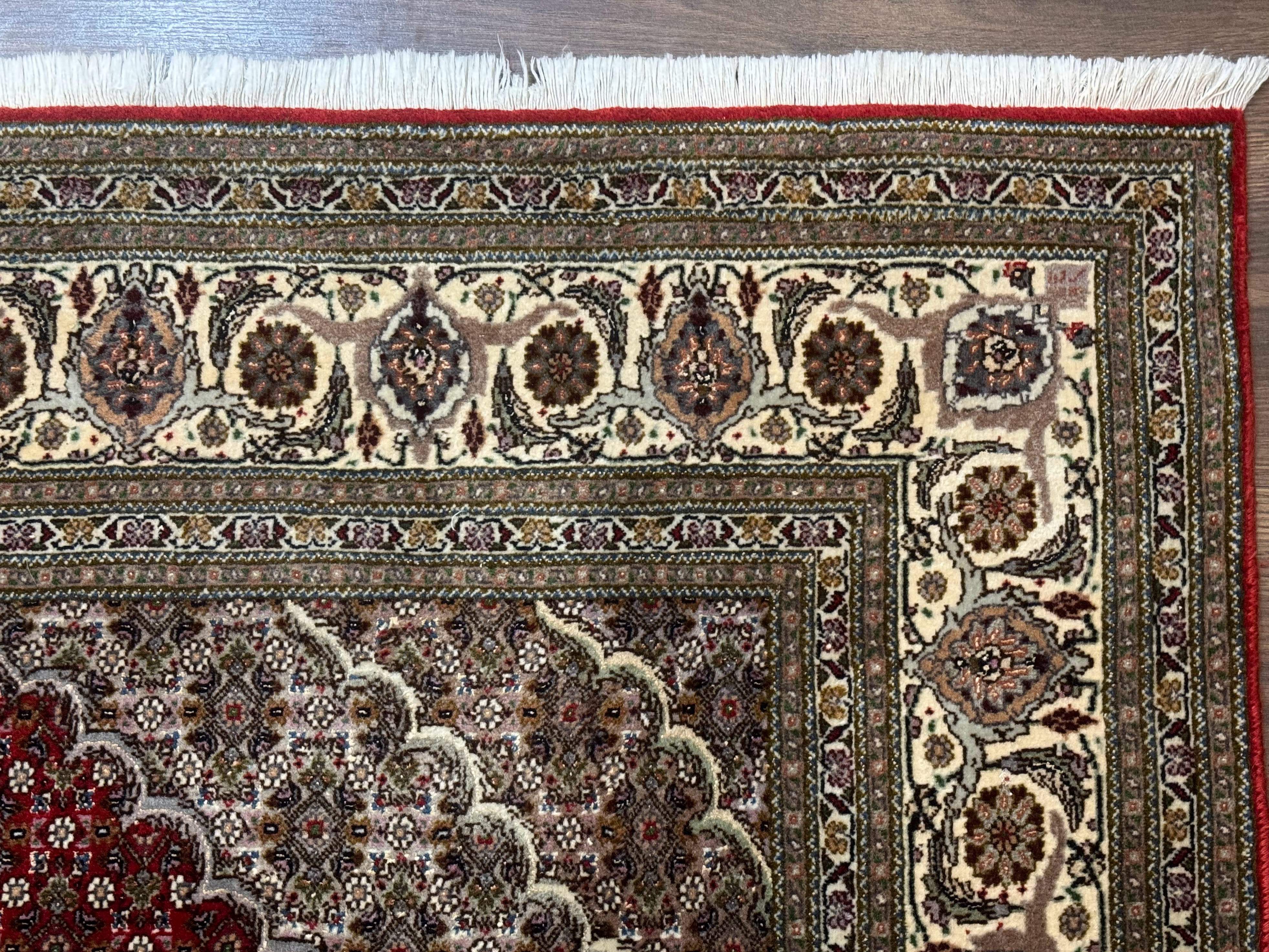Persian Rug 5x7, Very Fine 330 KPSI, Red and Ivory, Herati Mahi Pattern, Wool & Silk - Image 7