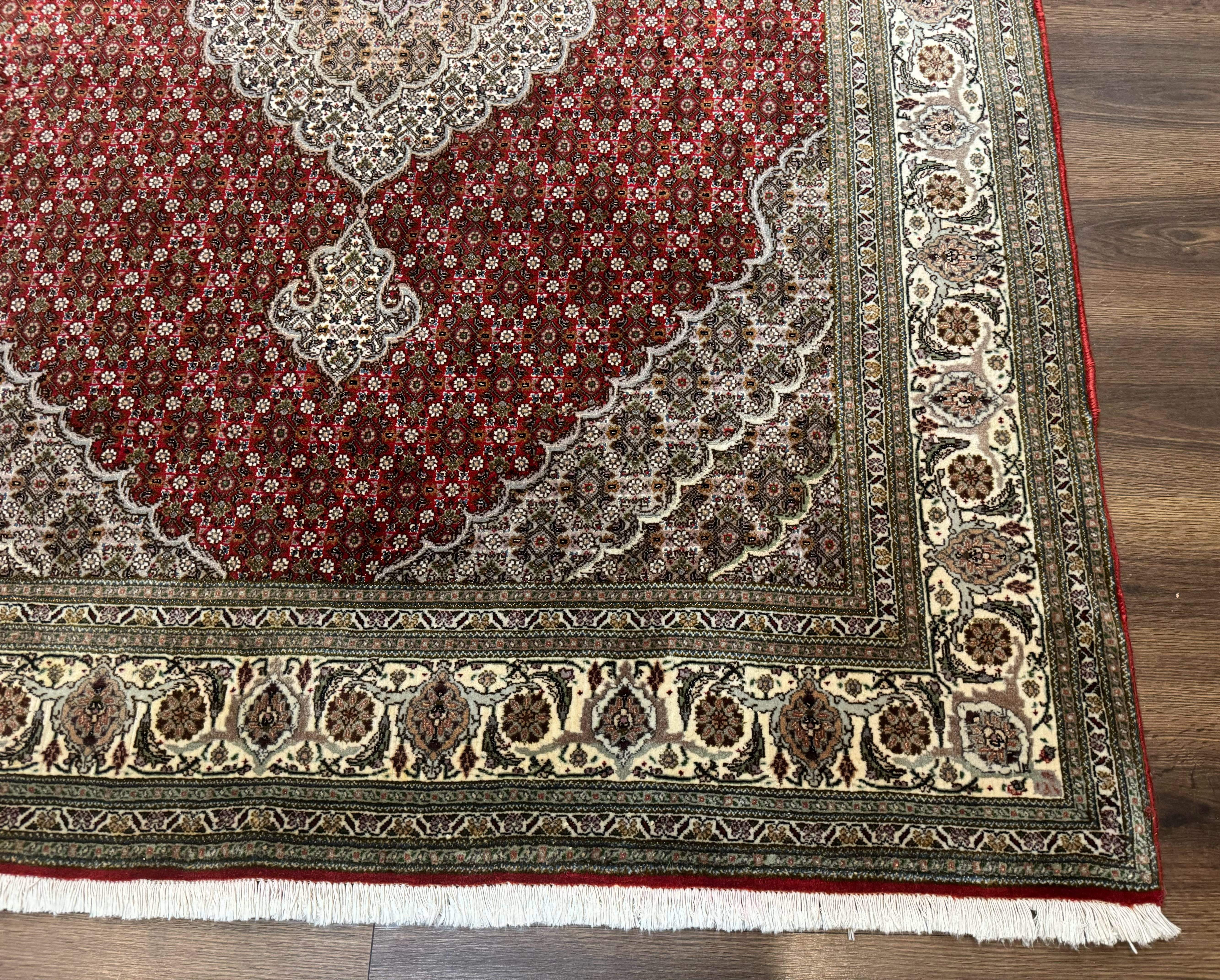 Persian Rug 5x7, Very Fine 330 KPSI, Red and Ivory, Herati Mahi Pattern, Wool & Silk - Image 9