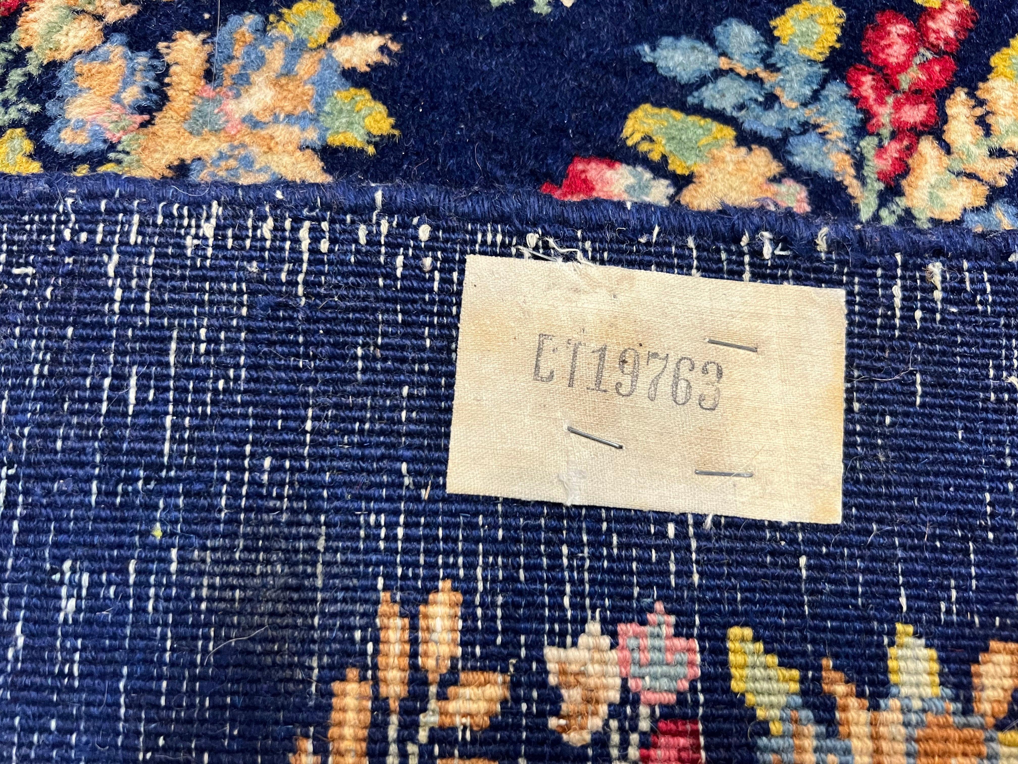 Persian Rug 9x12, Authentic Hand Knotted Carpet, Repeated Floral Motif Garden of Eden, Navy Blue Wool Rug 9 x 12, Semi Antique Kirman Rug - Image 10