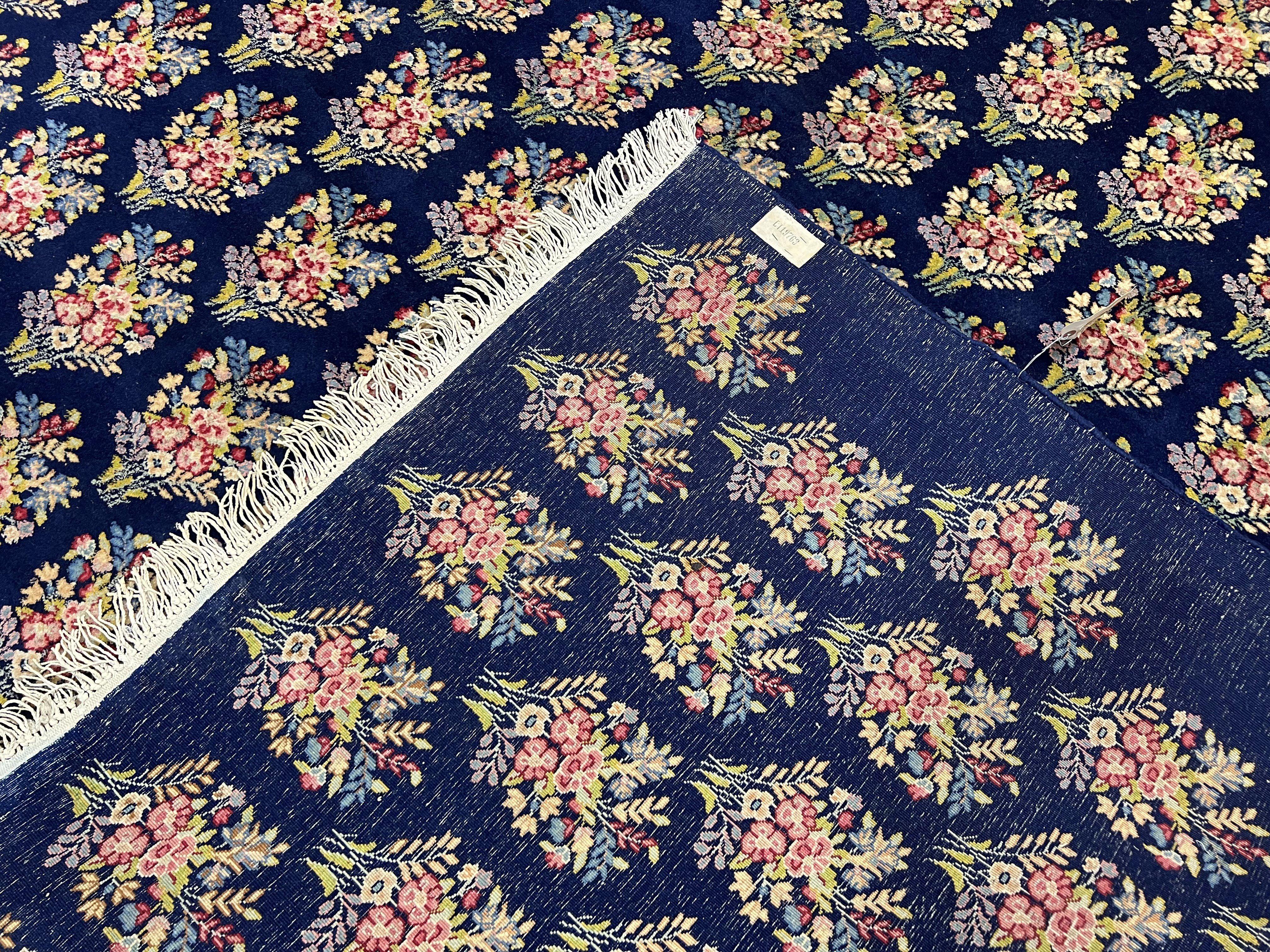 Persian Rug 9x12, Authentic Hand Knotted Carpet, Repeated Floral Motif Garden of Eden, Navy Blue Wool Rug 9 x 12, Semi Antique Kirman Rug - Image 11