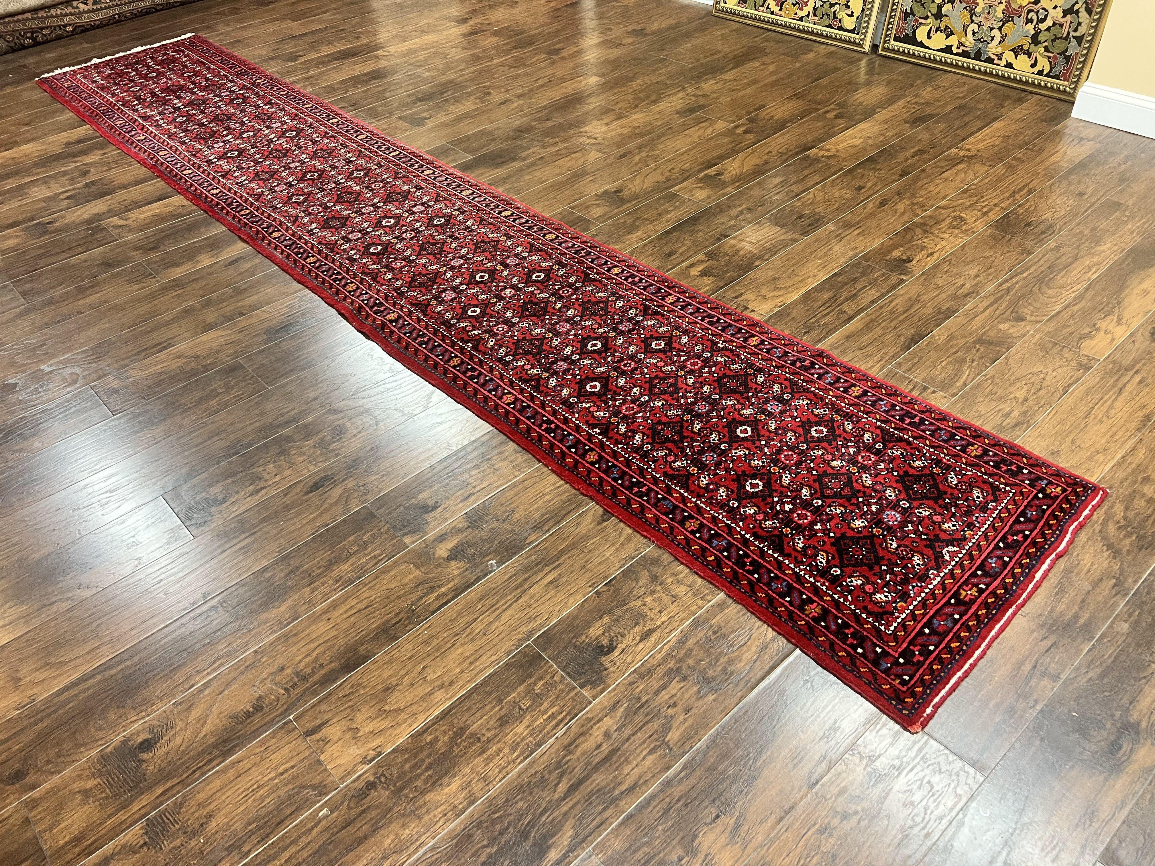 Persian Runner Rug 3 x 16, Wool Handmade Long Antique Hamadan Oriental Rug for Hallway, Red Tribal Rug, Allover Pattern, 3x16 Runner Rug - Image 12