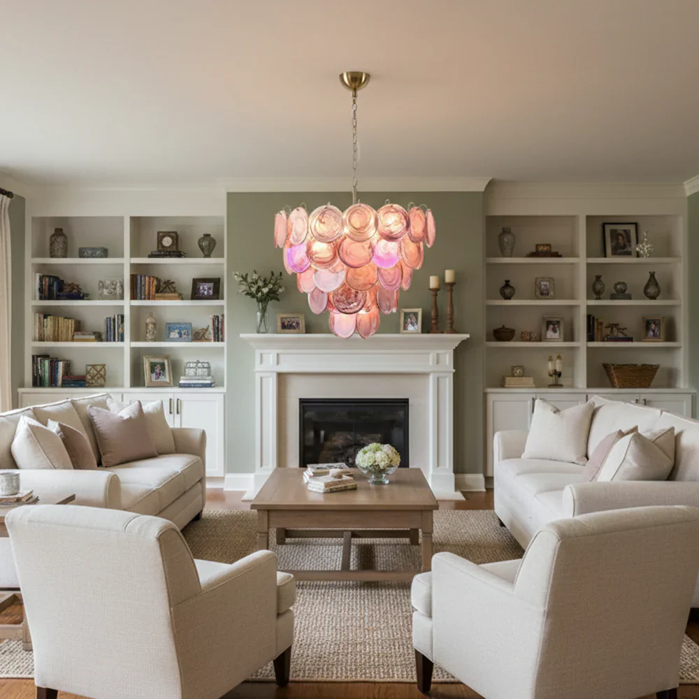 Pink Disc Murano Chandelier - Image 22