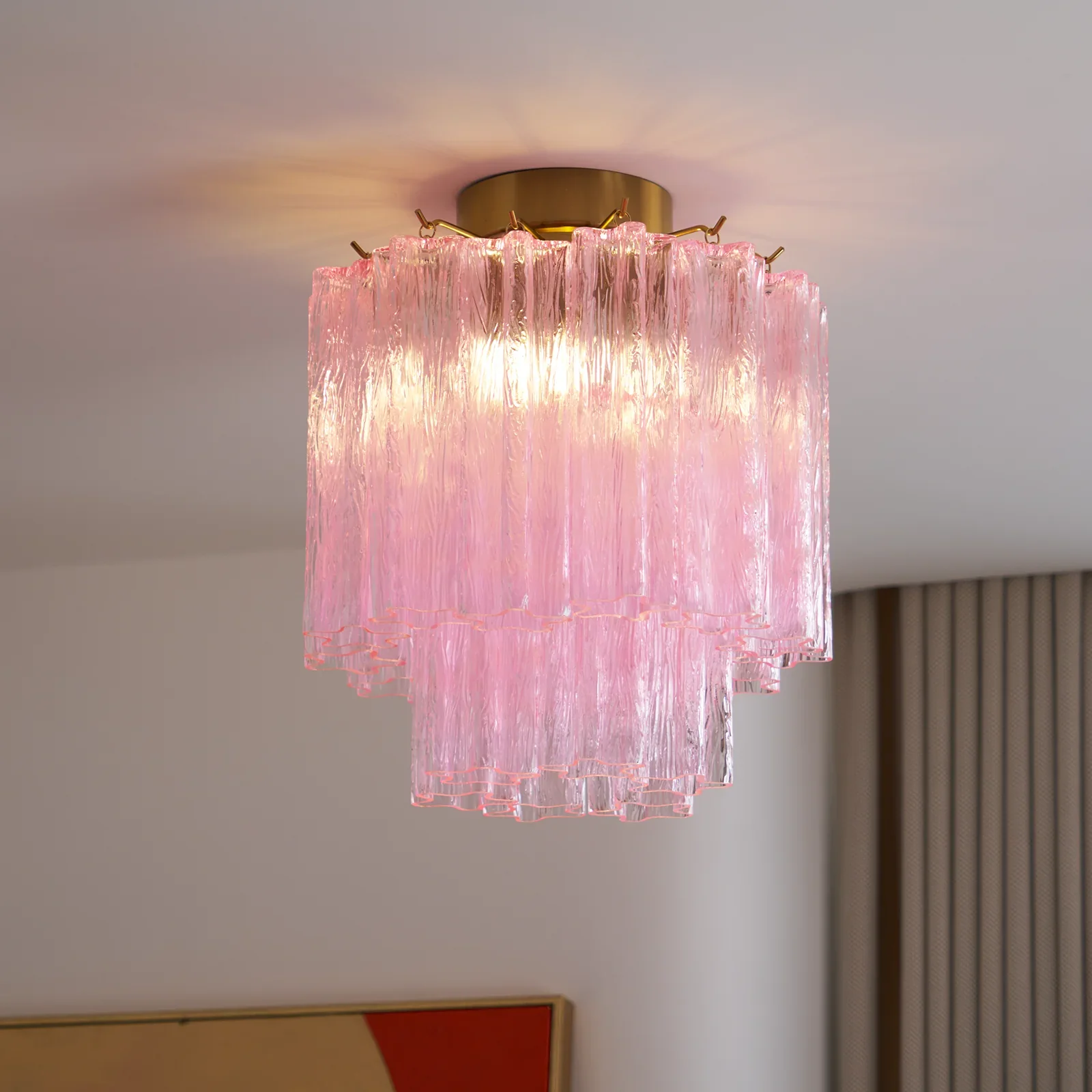 Pink Glass Tubes Murano Ceiling Lamp - Image 2