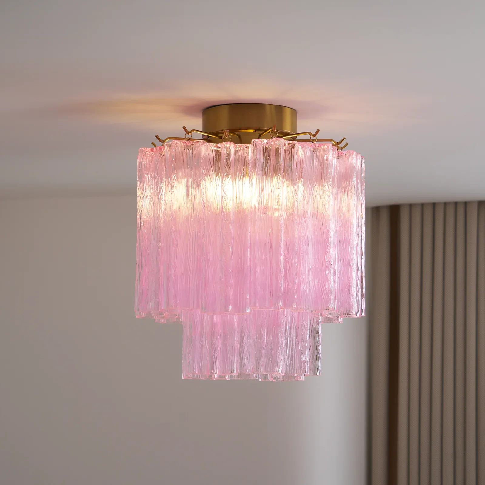 Pink Glass Tubes Murano Ceiling Lamp - Image 3