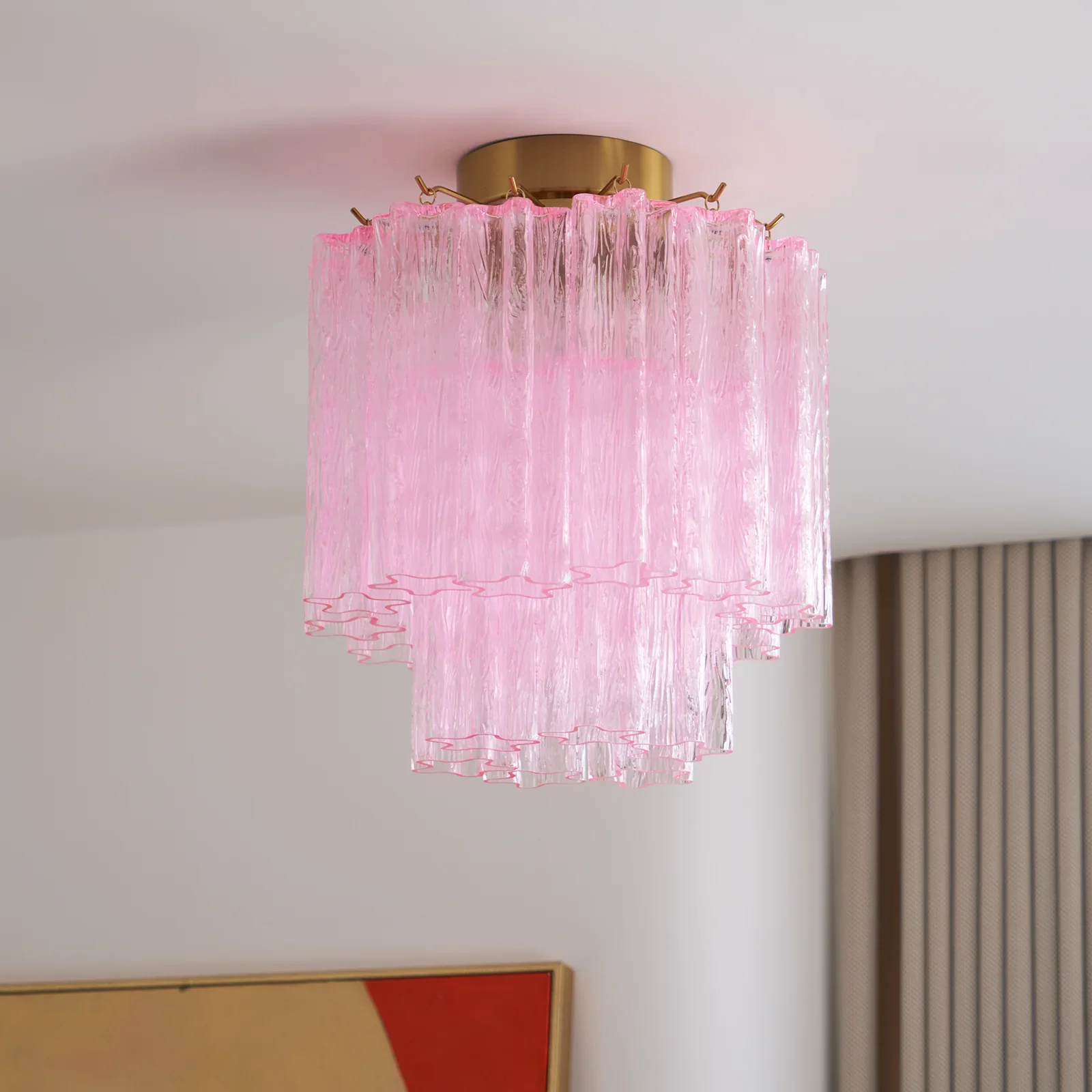Pink Glass Tubes Murano Ceiling Lamp - Image 4