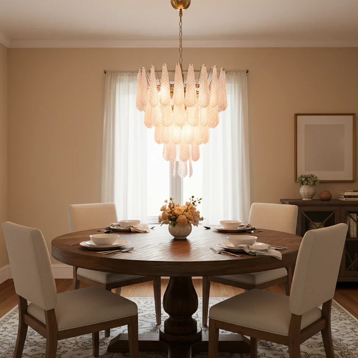 Pink Murano Petal Drop Glass Chandelier - Image 11