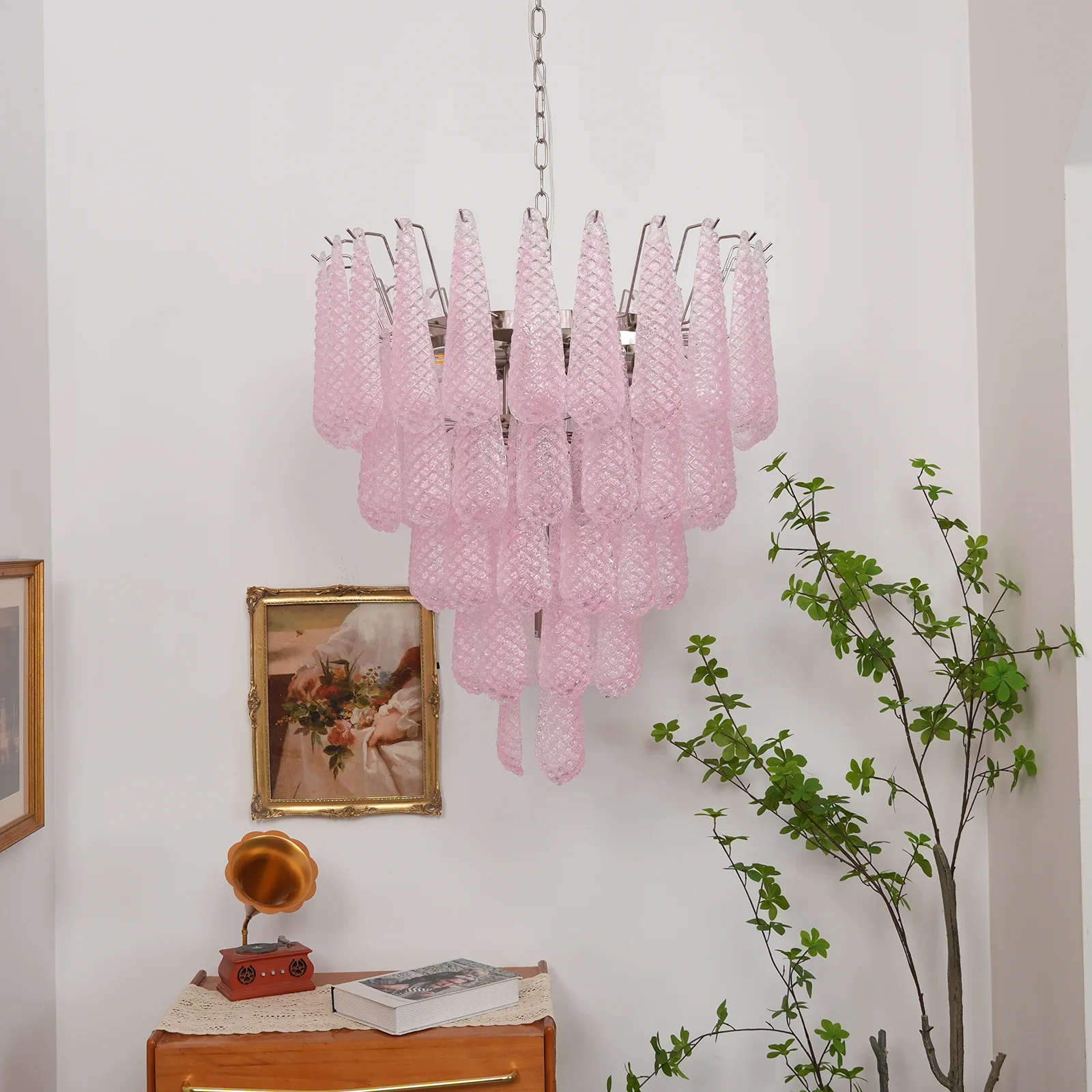 Pink Murano Petal Drop Glass Chandelier - Image 14