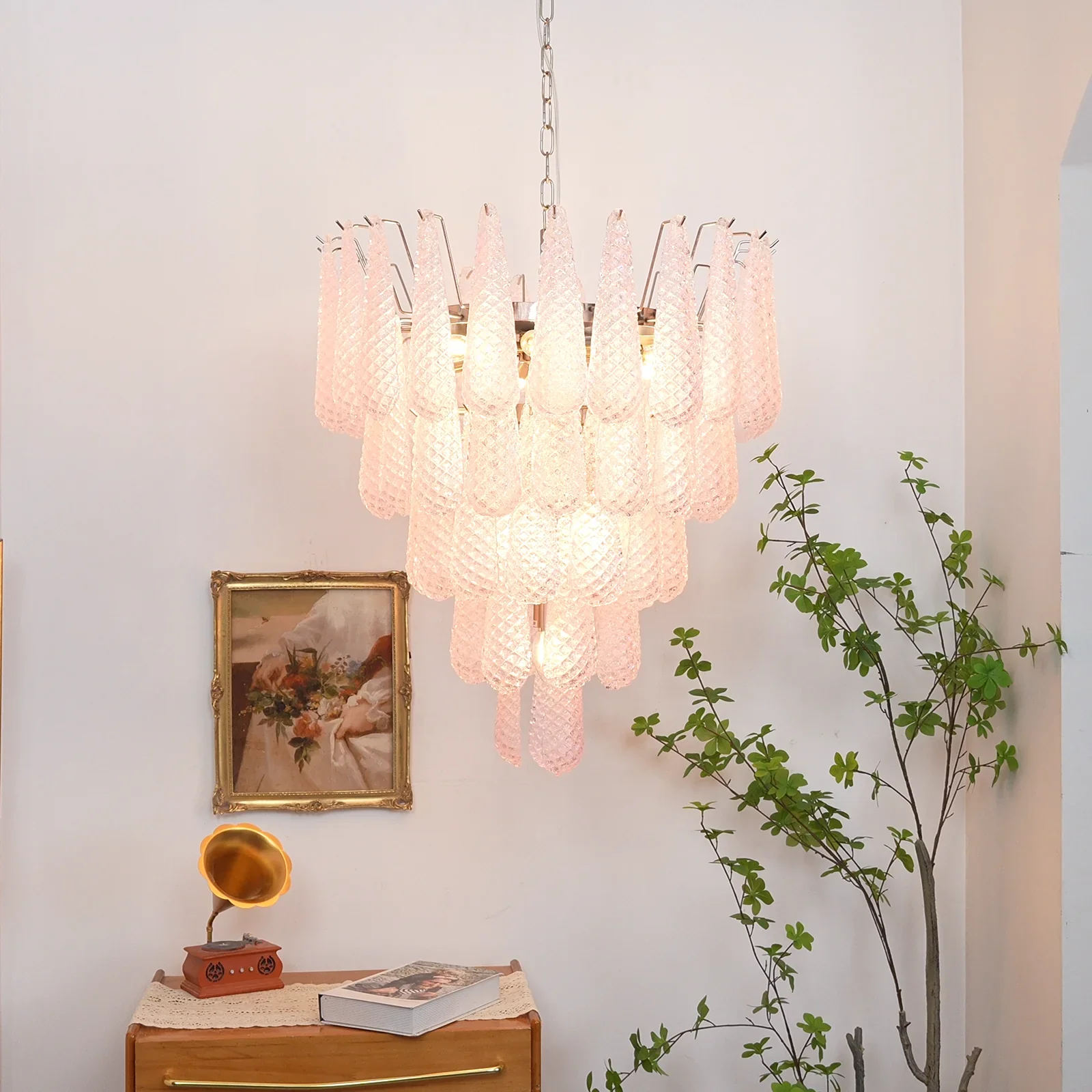 Pink Murano Petal Drop Glass Chandelier - Image 15