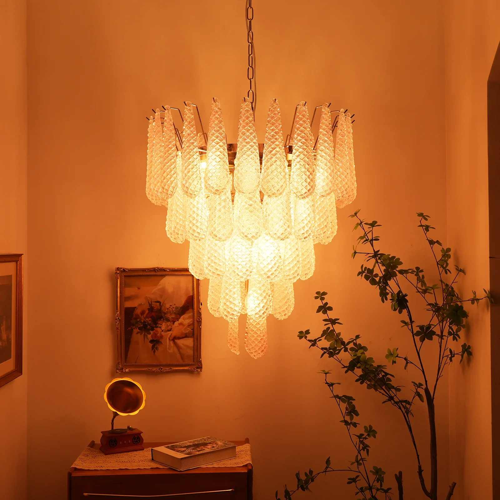 Pink Murano Petal Drop Glass Chandelier - Image 16
