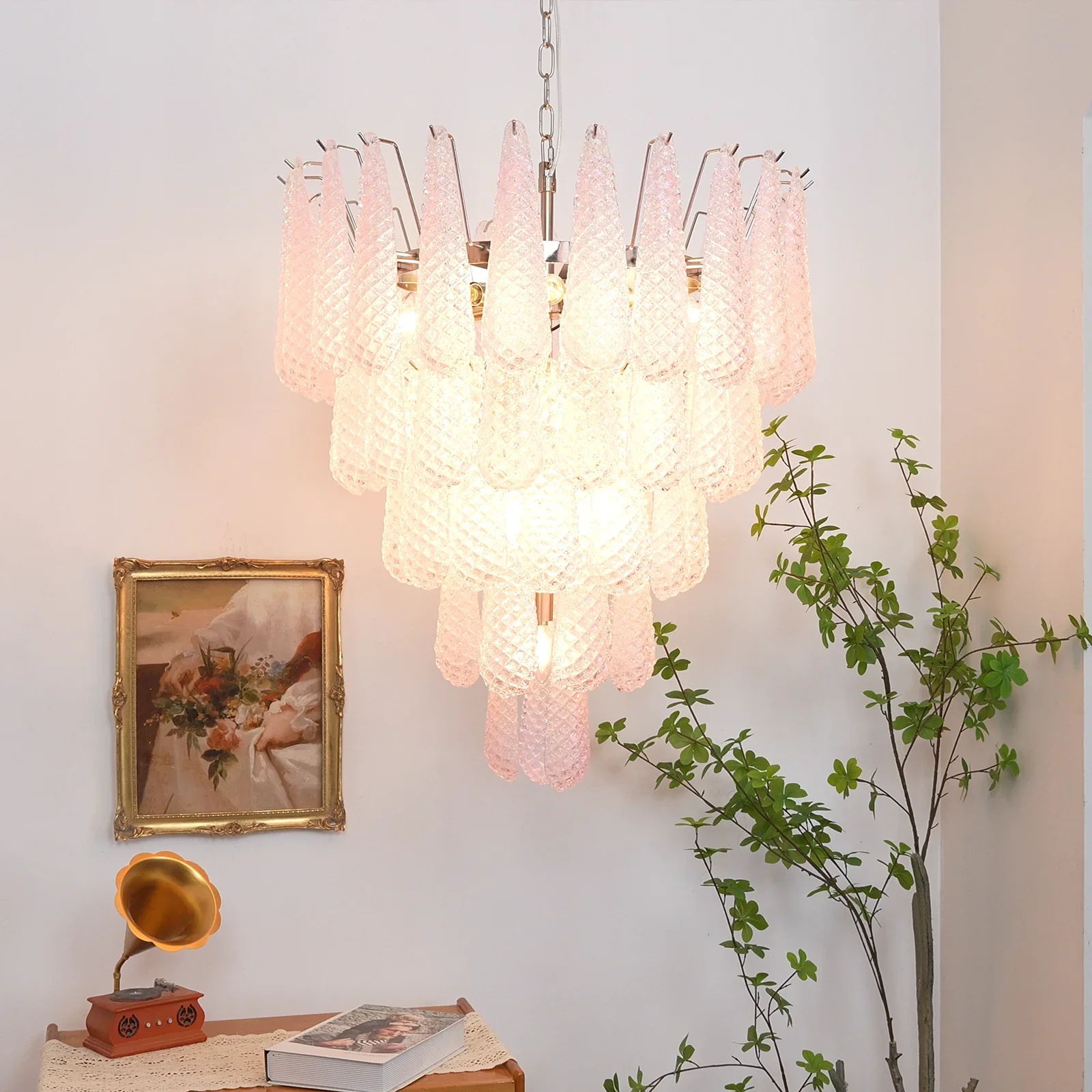 Pink Murano Petal Drop Glass Chandelier - Image 17