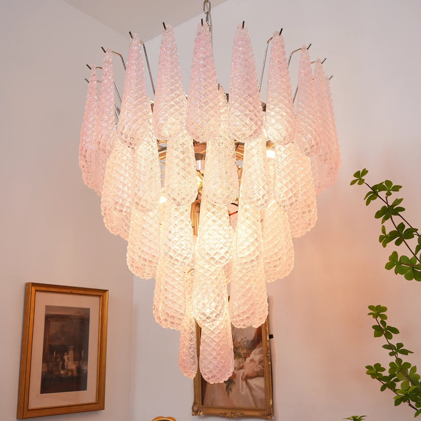 Pink Murano Petal Drop Glass Chandelier - Image 18