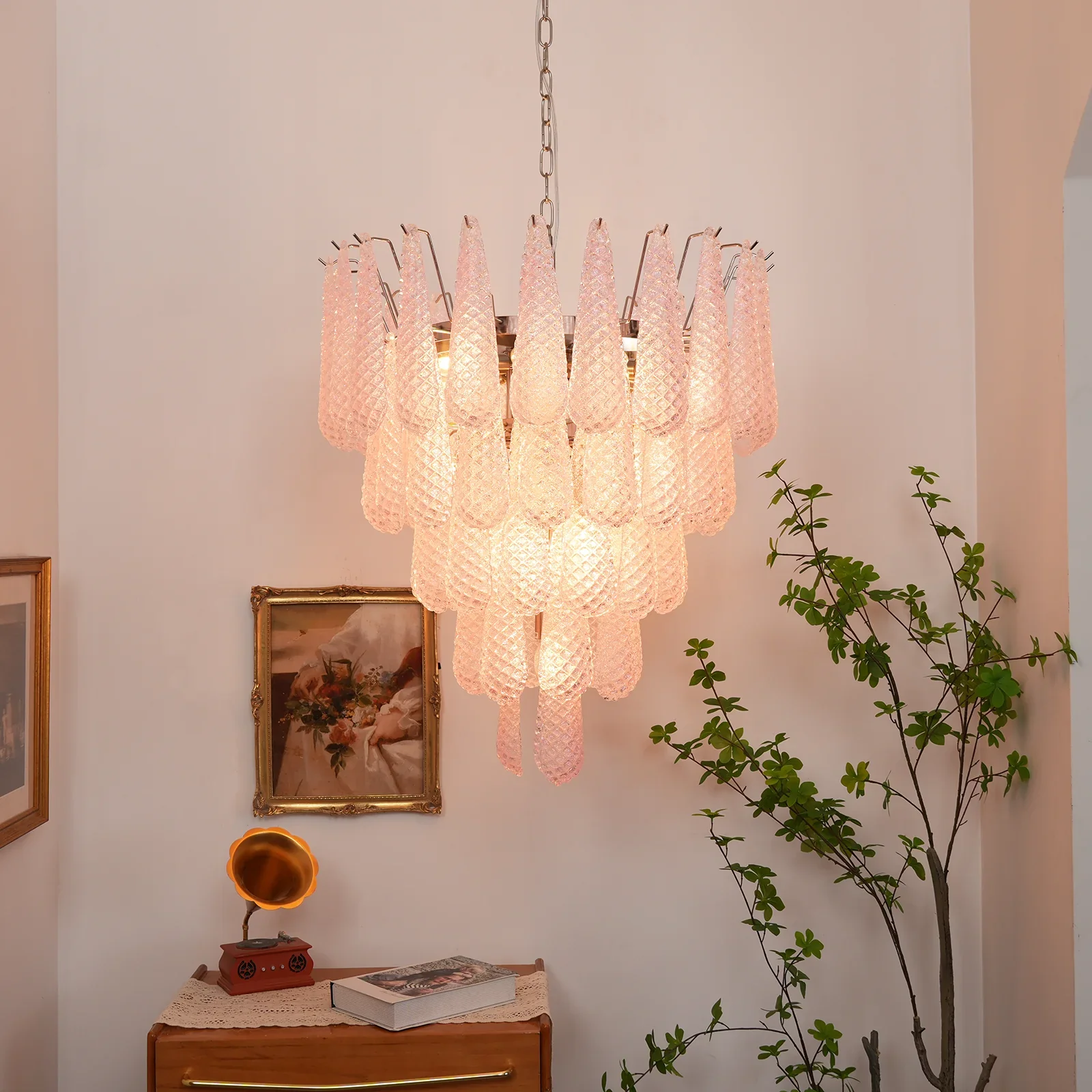 Pink Murano Petal Drop Glass Chandelier - Image 2