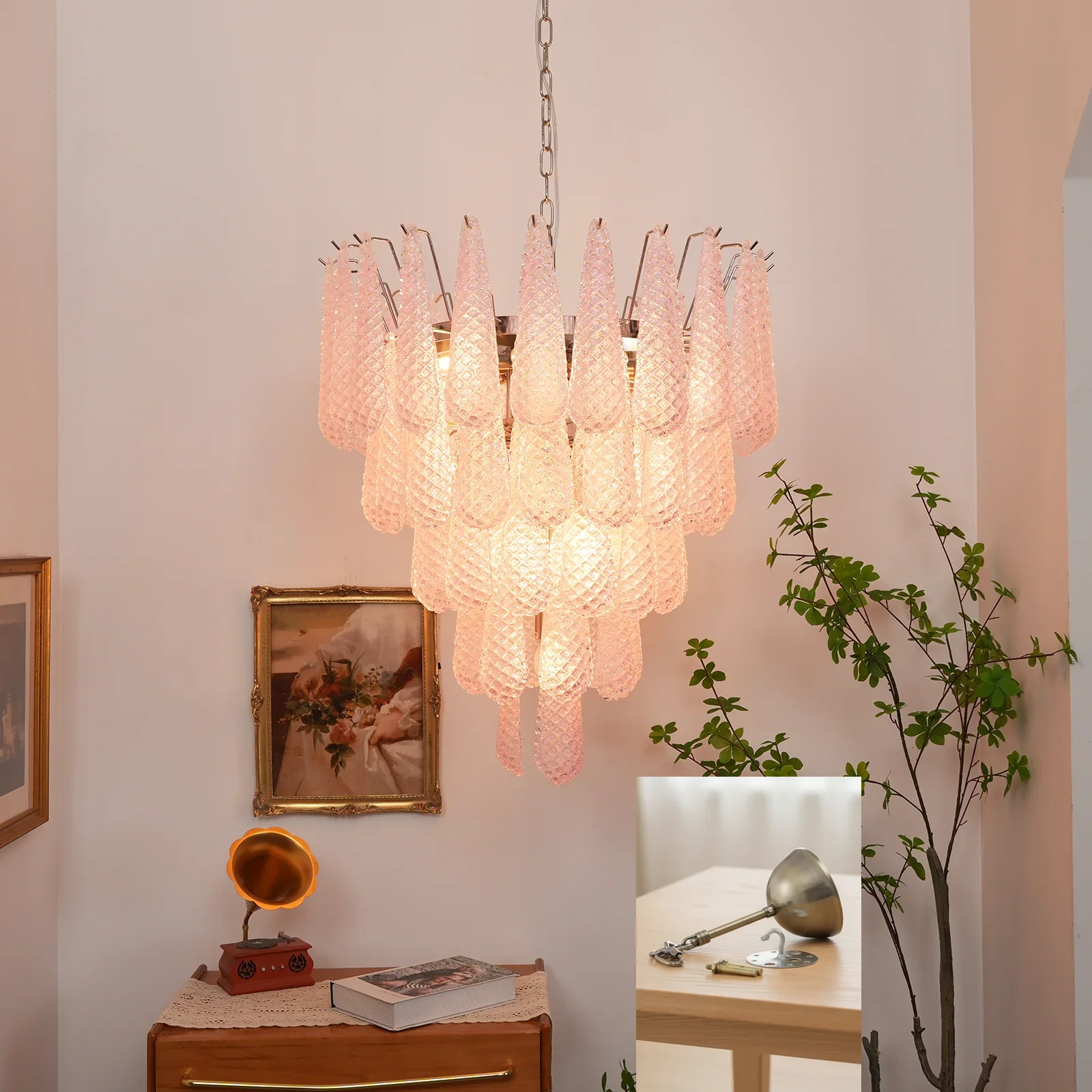Pink Murano Petal Drop Glass Chandelier - Image 23