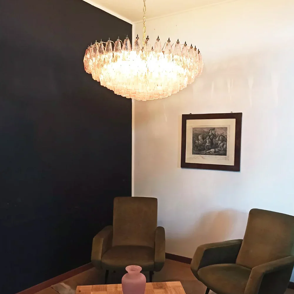 Pink Murano Rhombus Faceted Glass Chandelier - Image 12